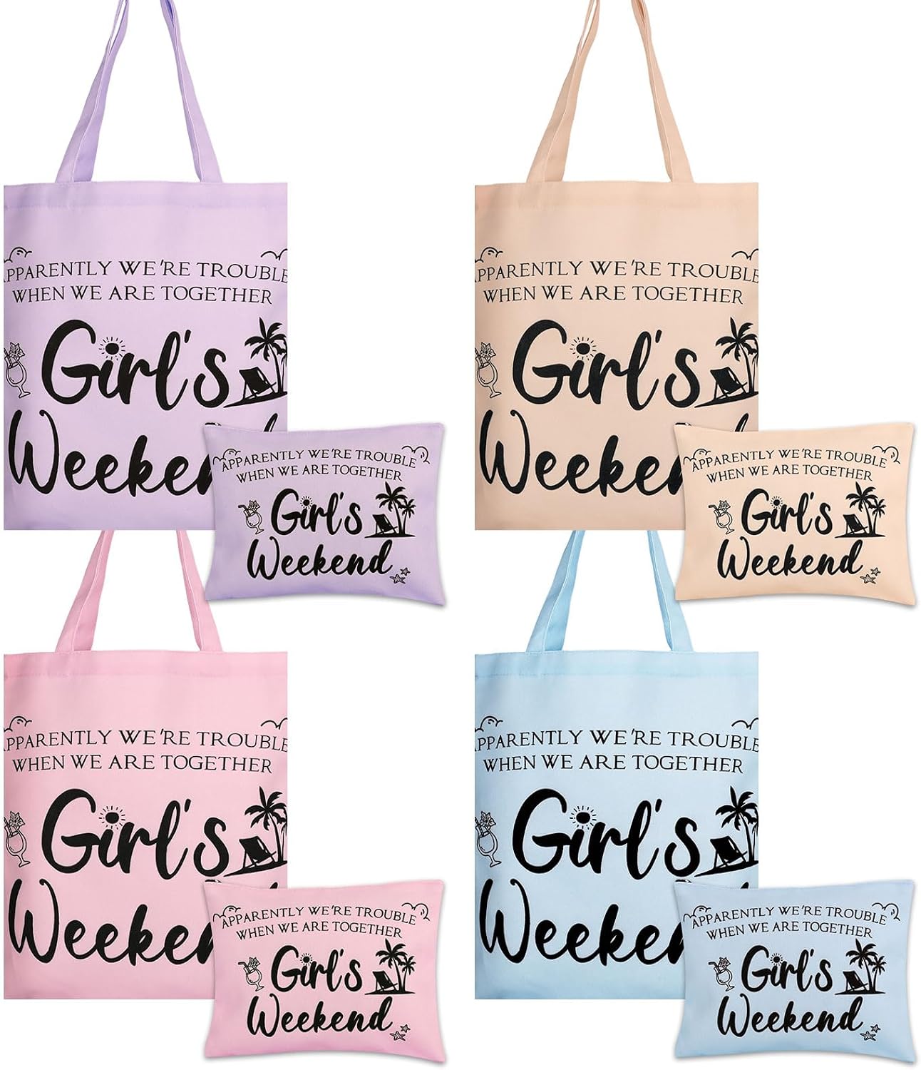 8 Pcs Girls Weekend Gifts for Women 2026 Canvas Tote Bags and Cosmetic Makeup Zipper Pouch for Bachelorette Party Beach Trip Gifts Favors Graduation Galentine Friendship Vacation