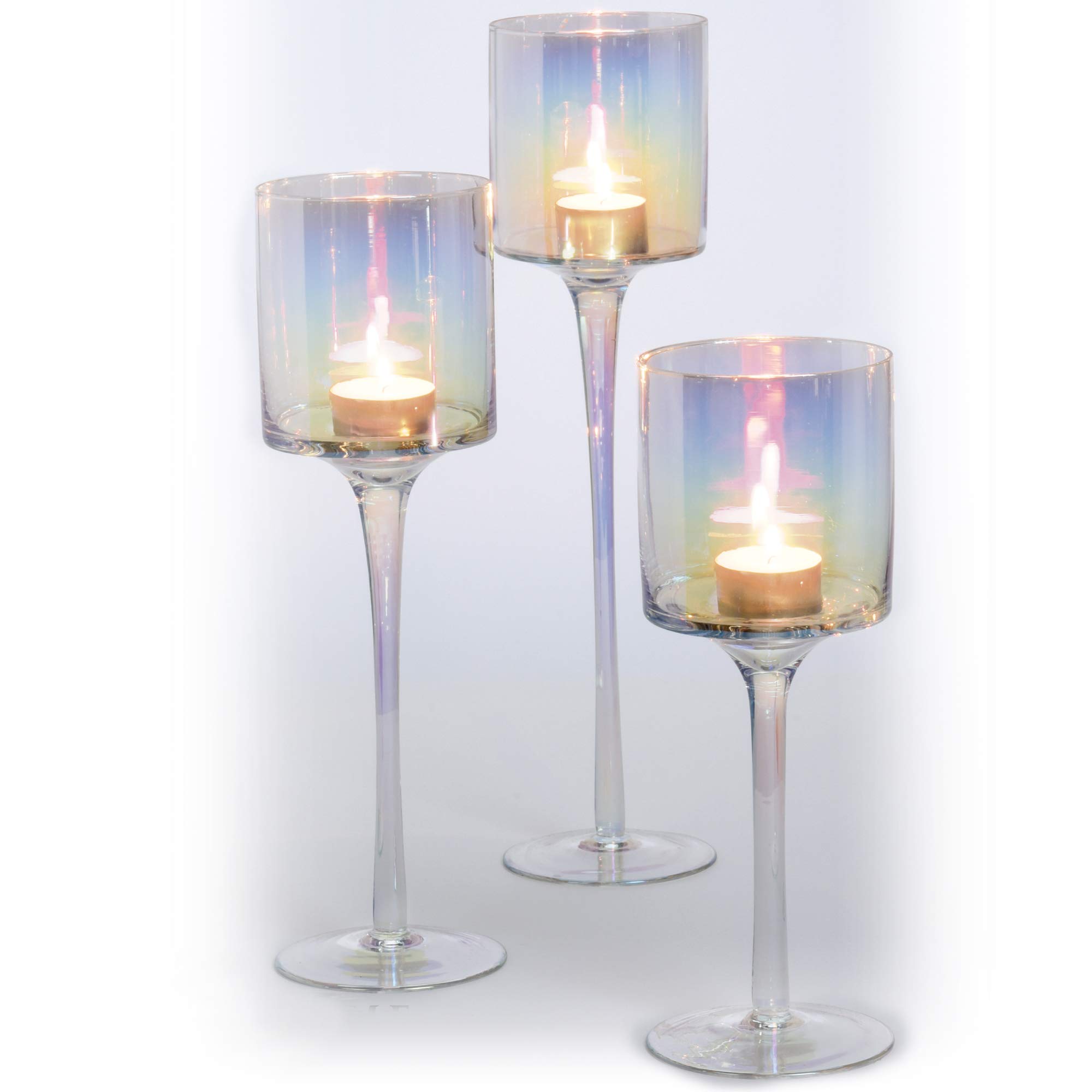 URBNLIVING 3 Candle Sticks Tea Light Holders Tall Elegant Wedding Home Centerpiece (Iridescence)