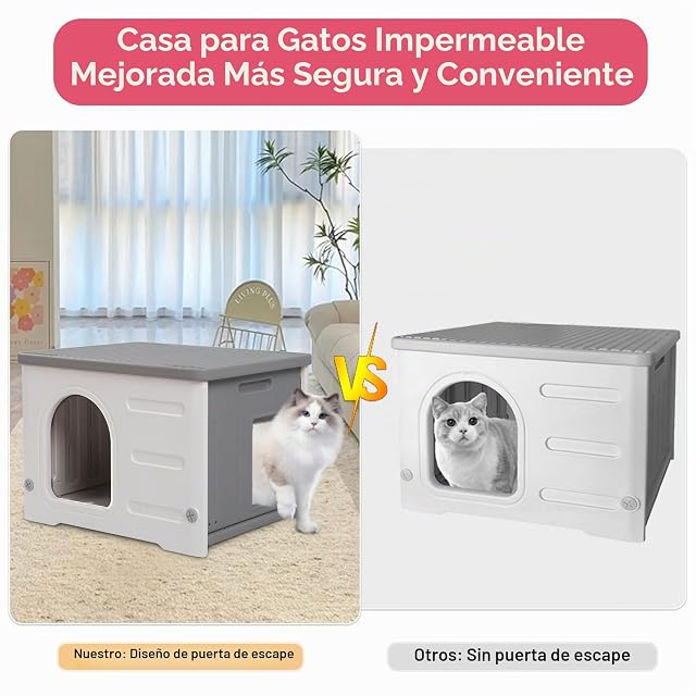 Foto 2 de 8 de Casa para gatos al aire libre, refugio impermeable para mascotas pequeñas y medianas