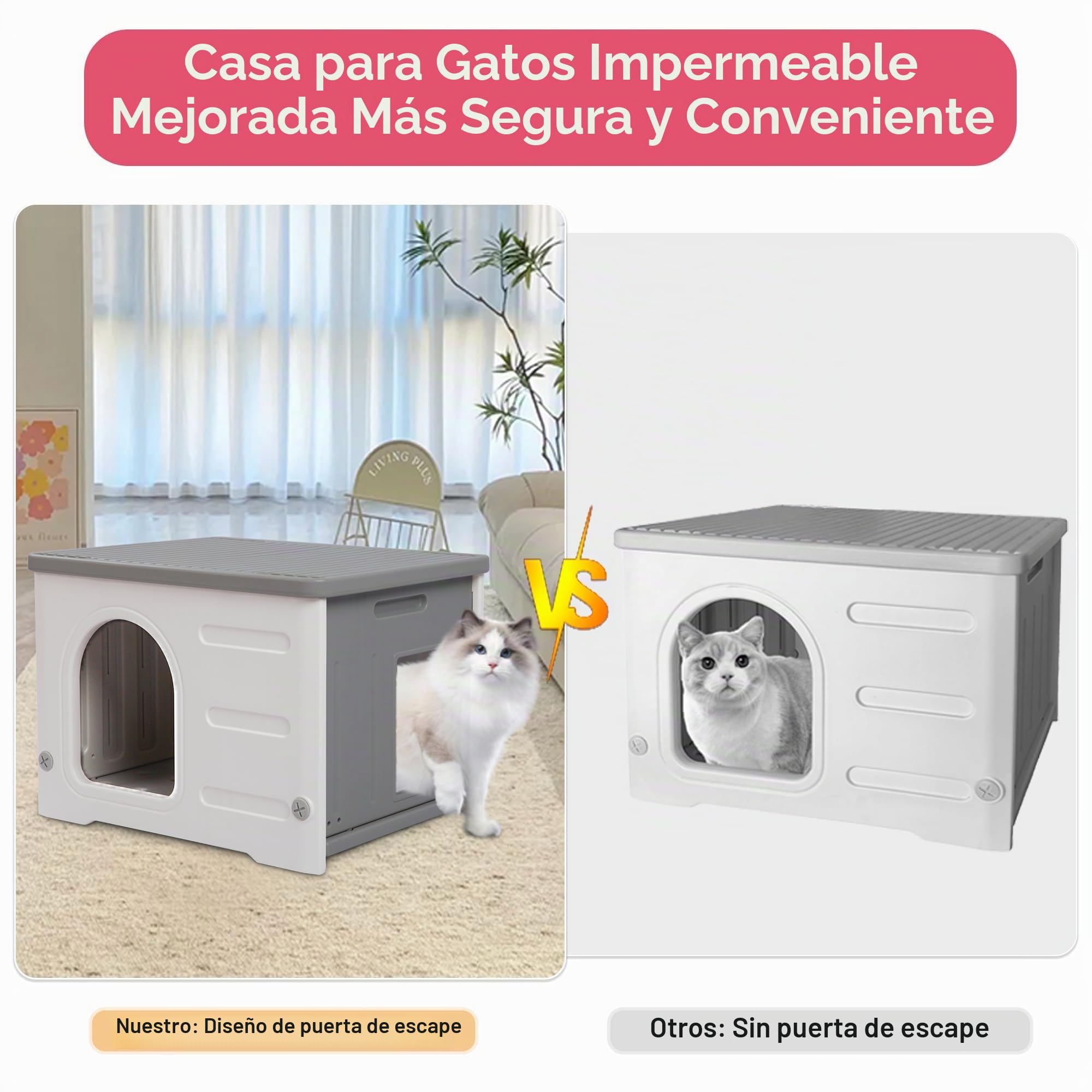 Casas para gatos de interior de plástico salvaje al aire libre para mascotas pequeñas y medianas, color gris