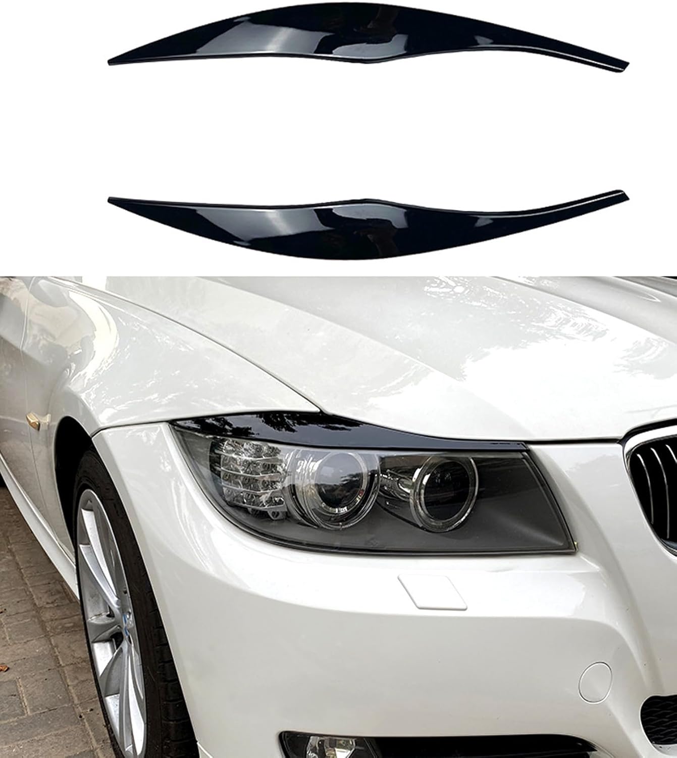 2PCS Auto Headlight Eyebrow Cover Trim,Car Headlight Eyebrow Decoration,Compatible With 3 Series E90 E91 320i 330i 2005-2012, Eyelids Cover Trim, Glossy Black
