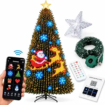 Smart Christmas Tree Lights - App-Controlled, 400 Addressable LEDs, 200+ Patterns, Dimmable, USB Powered (6.9FT)