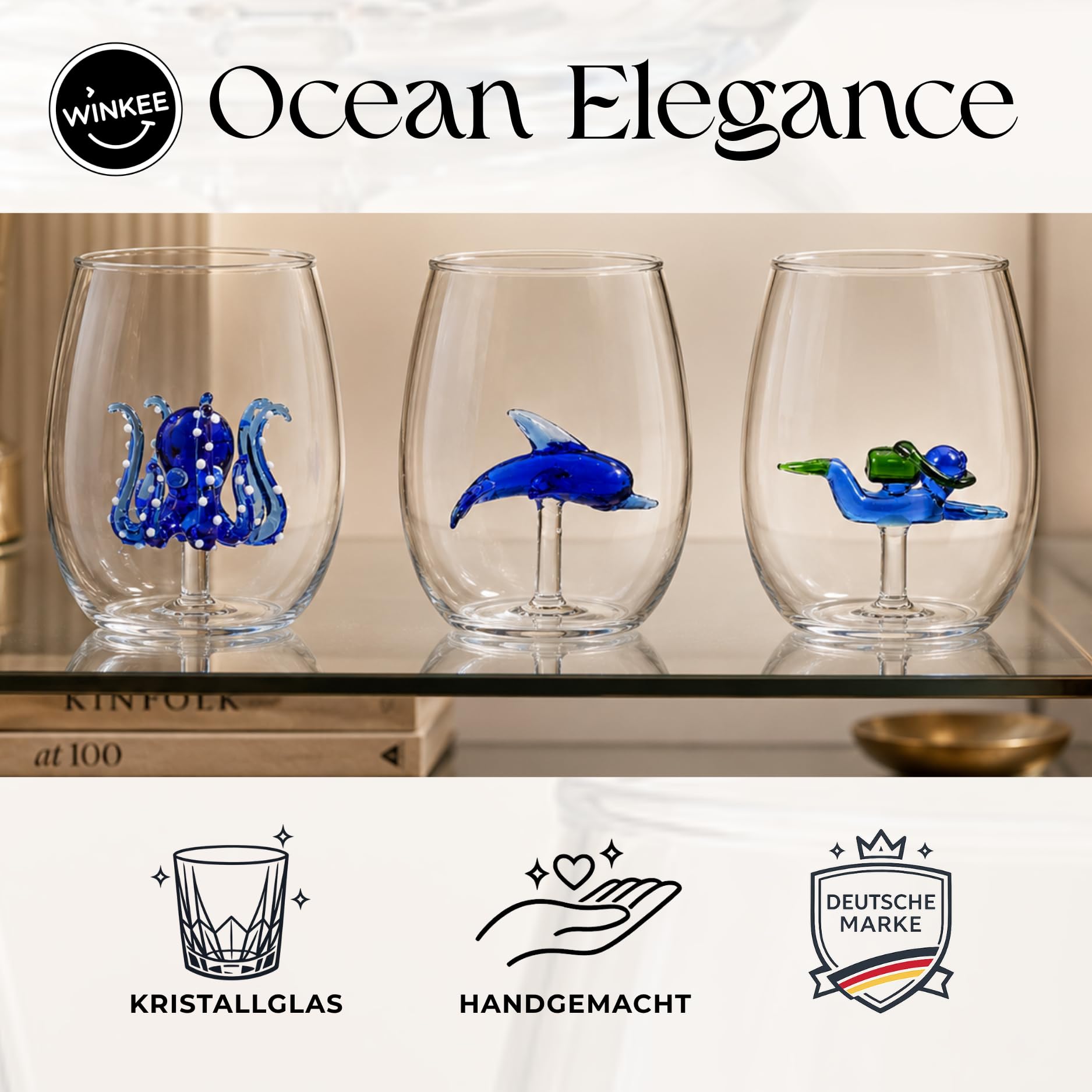 Winkee Trinkgläser Taucher bunt groß Wassergläser Gläser 3D modern 600 ml