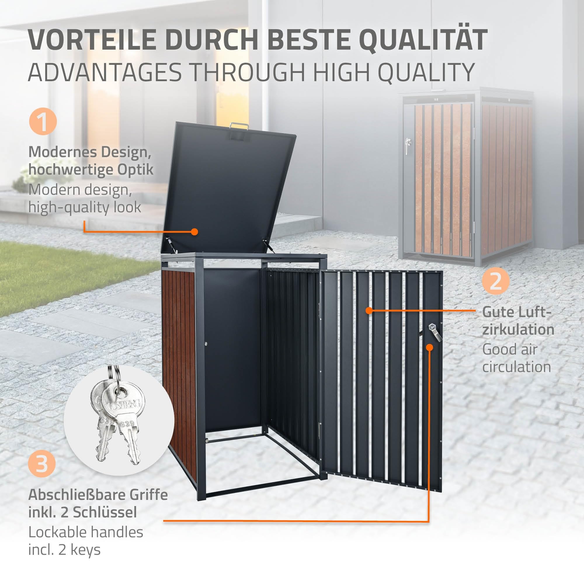 ML-Design Box pour 1 Poubelle, 240L, 68x80x116,3 cm, en Acier/Acier Corten, Anthracite/Aspect Rouille, Habillage de Poubelle avec Couvercle Rabattable/Porte, Conteneur Abri Hangar Cache-Poubelle