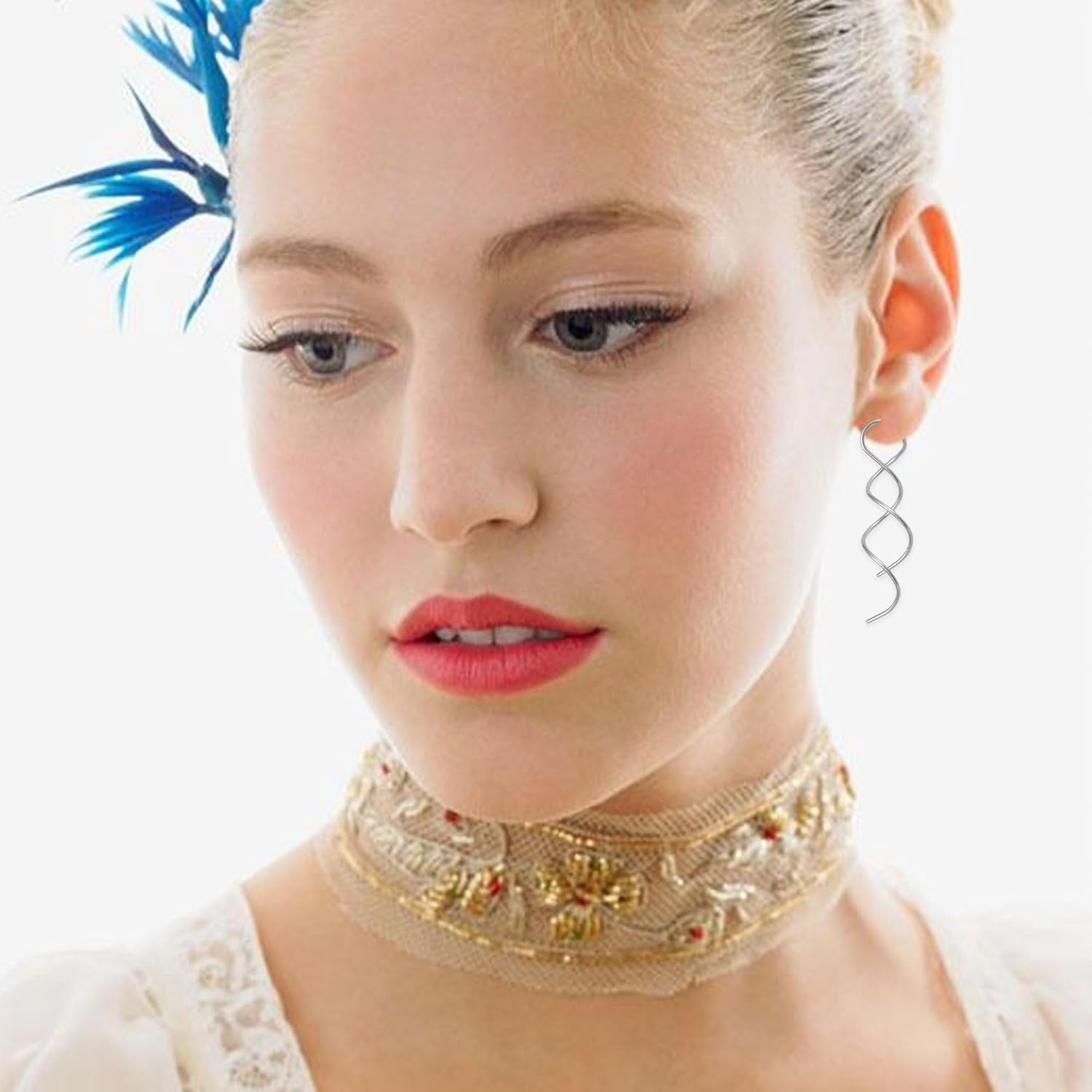 Spiral Threader Stud Earrings for Women Handmade Twisted Spiral Stainless Steel Drop Dangle Earrings Jewelry Gift - Image 3