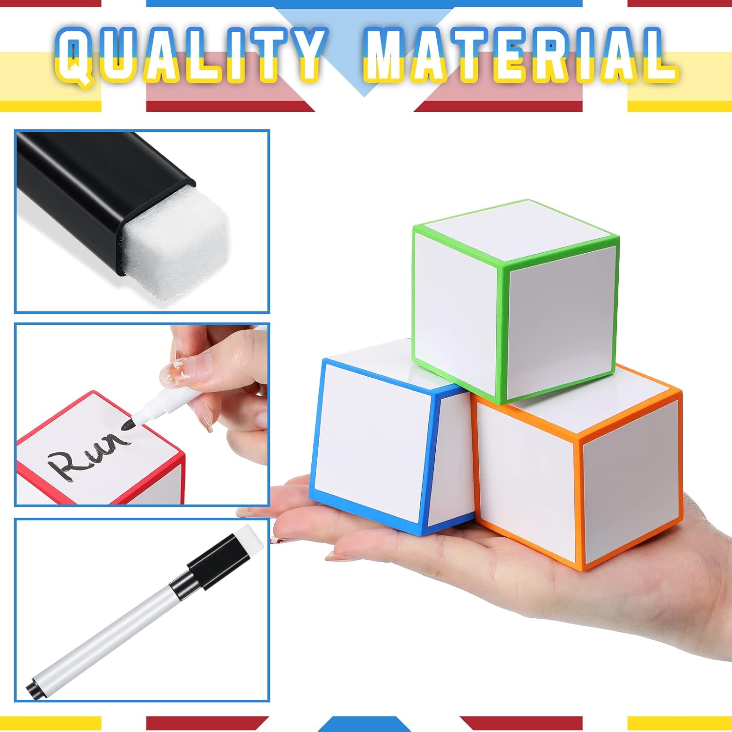 Charniol 7 Pcs Dry Erase Blocks Foam Blank Dry Erase Dice 2 x 2 x 2 Inch Cubes with Marker for Game Classroom School Supplies
