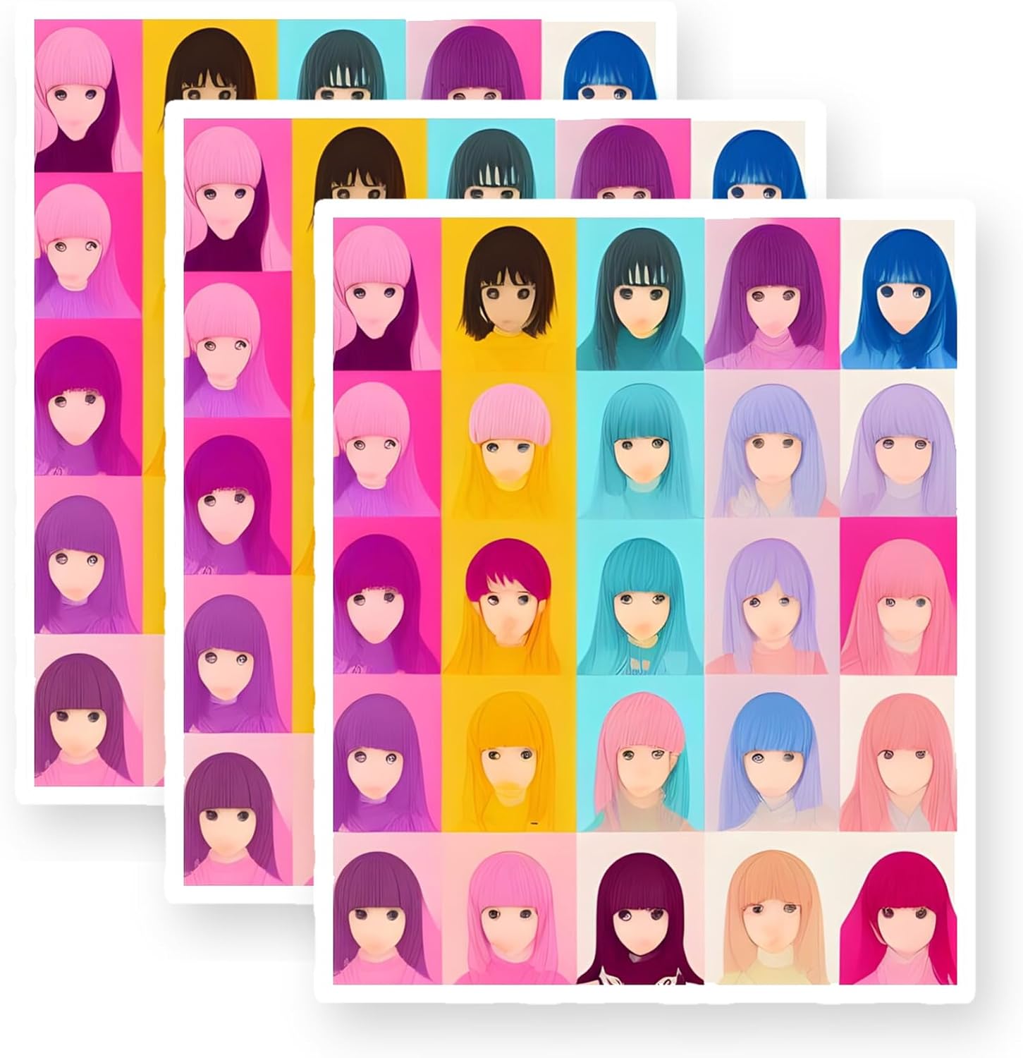 Colorful Collage of Girls - Anime Vinyl Stickers 3 Pack 3 Inch