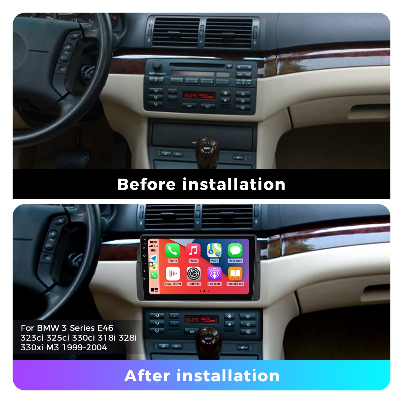 Fellostar Android Car Radio Stereo for BMW 3 Series E46 323ci 325ci 330ci 318i 328i 330xi M3 1998-2006, Built-in Carpaly Android Auto 8-Core IPS Screen Head Unit