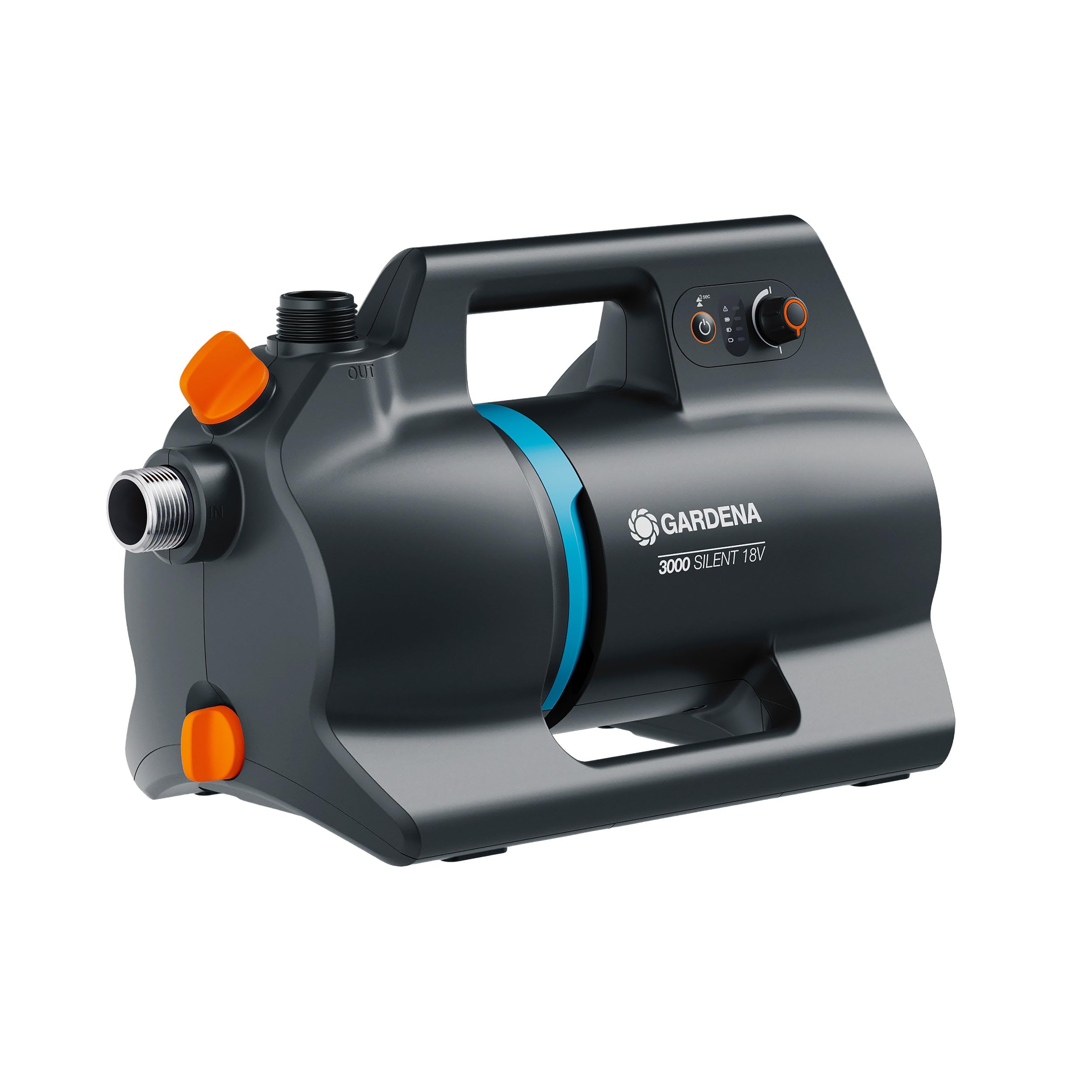 Gardena Akumulatorowa pompa ogrodowa 3000 Silent 18V P4A – zestaw z akumulatorem: Duża moc, Cicha praca, Wodoszczelna obudowa odporna na promieniowanie UV (14610-20)