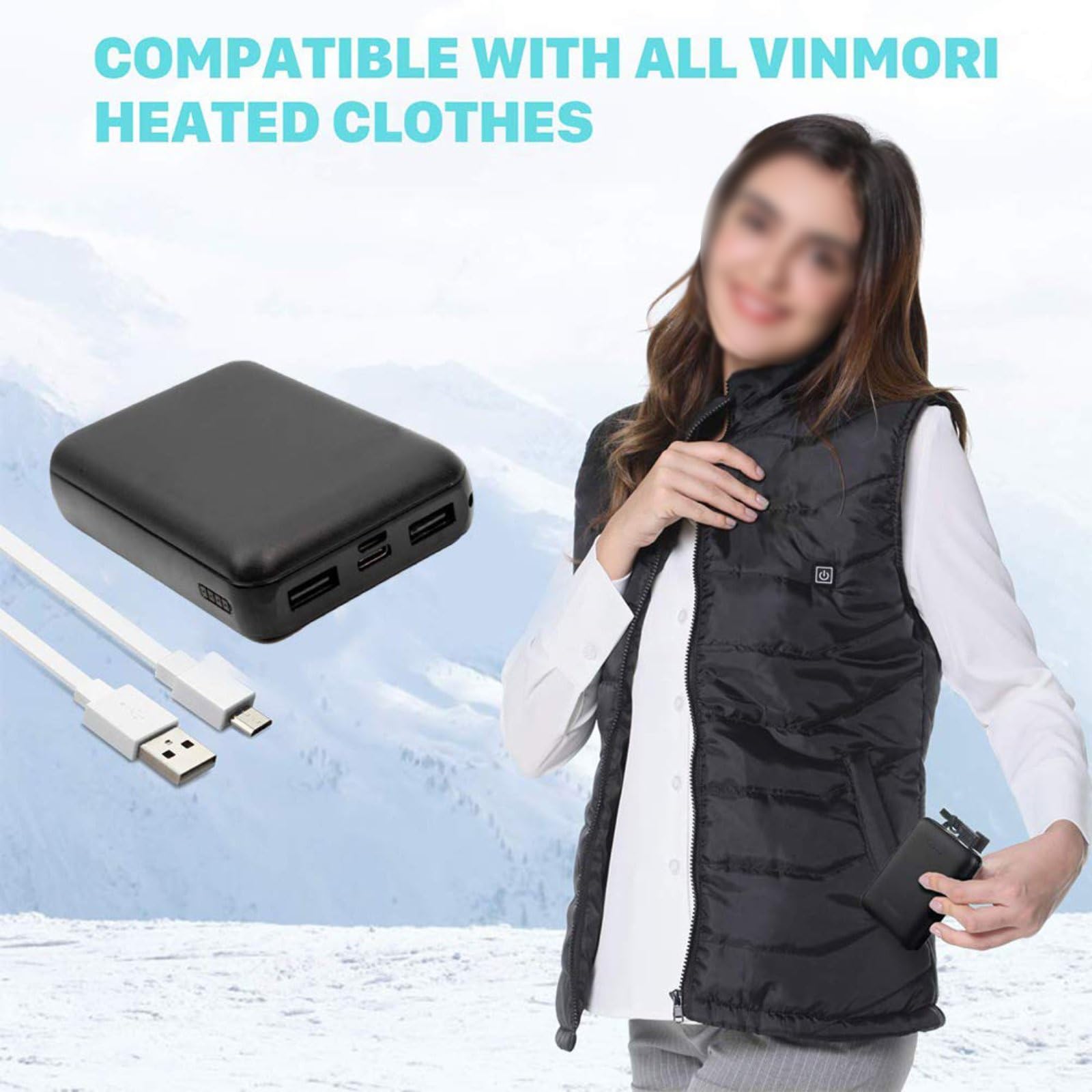 Chaleco Calefactable Genérico con Batería Externa, Tela Resistente Y Cálida con Doble Puerto USB para Chaqueta, Chaleco Y Pantalones Calefactables.
