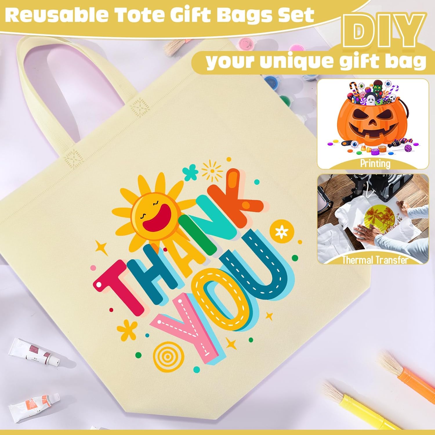 Windyun Reusable Grocery Bags Large Non Woven Shopping Bags with Handles Foldable Portable Tote, 16x6x12 Inch - Image 7