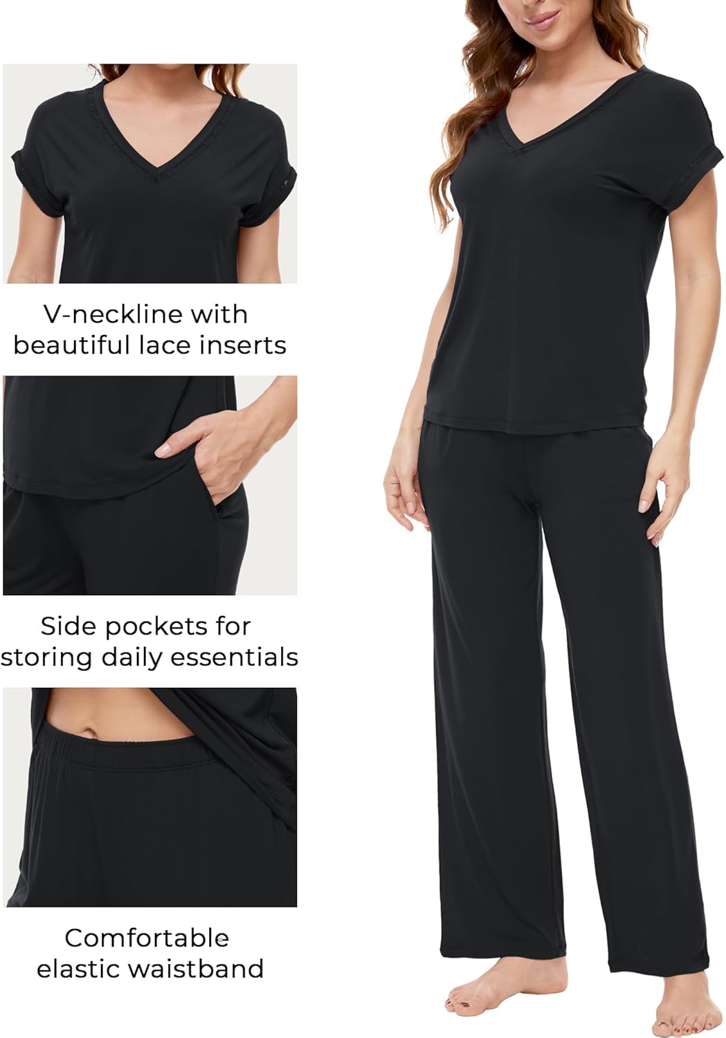 GYS Pajamas Set for Women Soft 2 Piece Sleepwear Short Sleeve Top and Pants Pj Lounge Sets, Viscose Made from Bamboo - Image 4