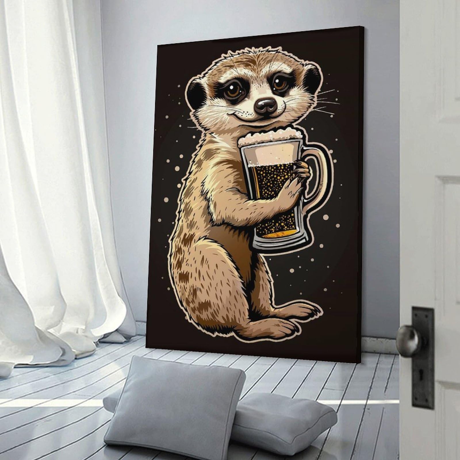 Junmoney Meerkat Beer Decorative Wall Artwork, 24x36inch(60x90cm), for Work Areas, Reading Rooms Or Studios, Wall Art That Adds Style to Work Areas