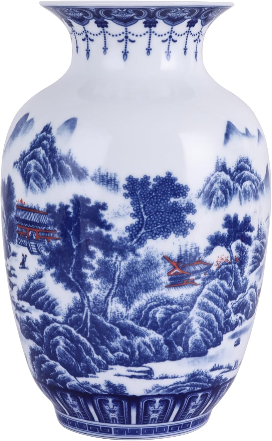 Handcrafted Blue and White Porcelain Thin Body Vases - Traditional Chinese Chinoiserie Thin-Wall Winter Melon Wide Mouth Design,Perfect for Home Decor, Desk, and Display Shelves (Colorful)