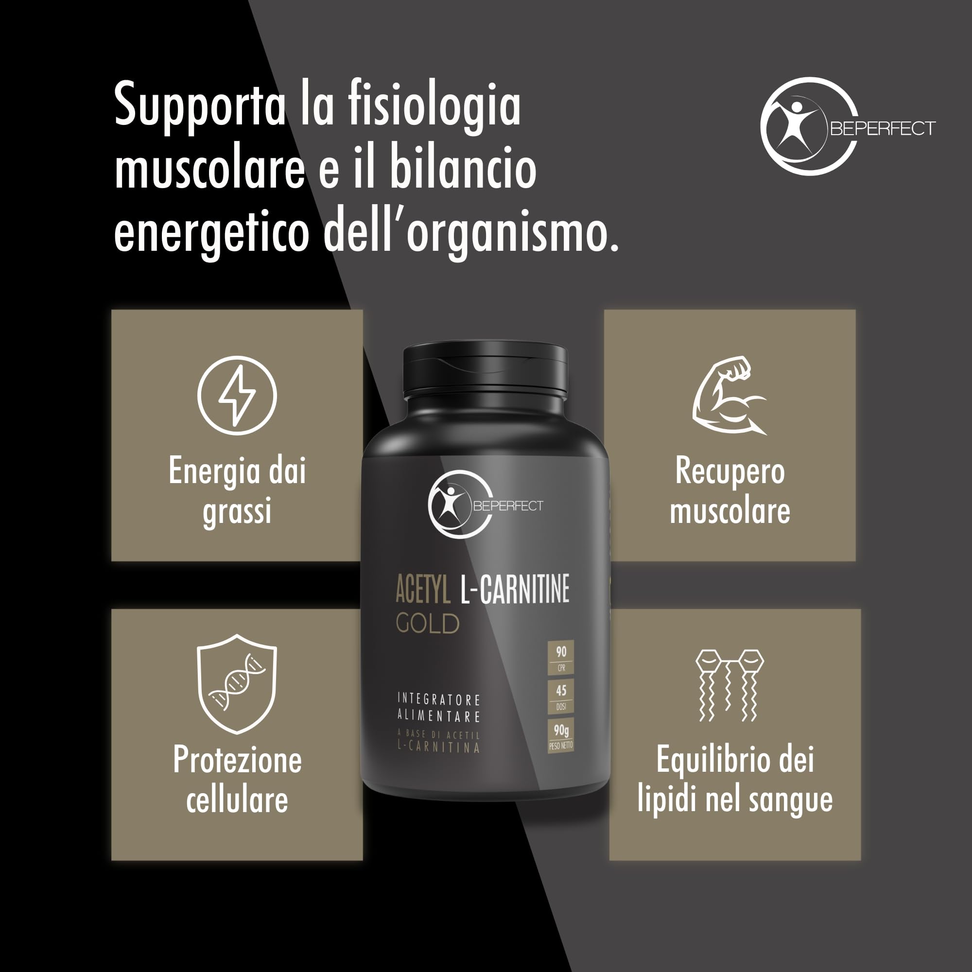 Acetil L-Carnitina Tartrato Integratore – 3360 mg per Dose – 90 Compresse – Supporto Metabolico ed Energetico per Sport, Recupero e Attività Fisica