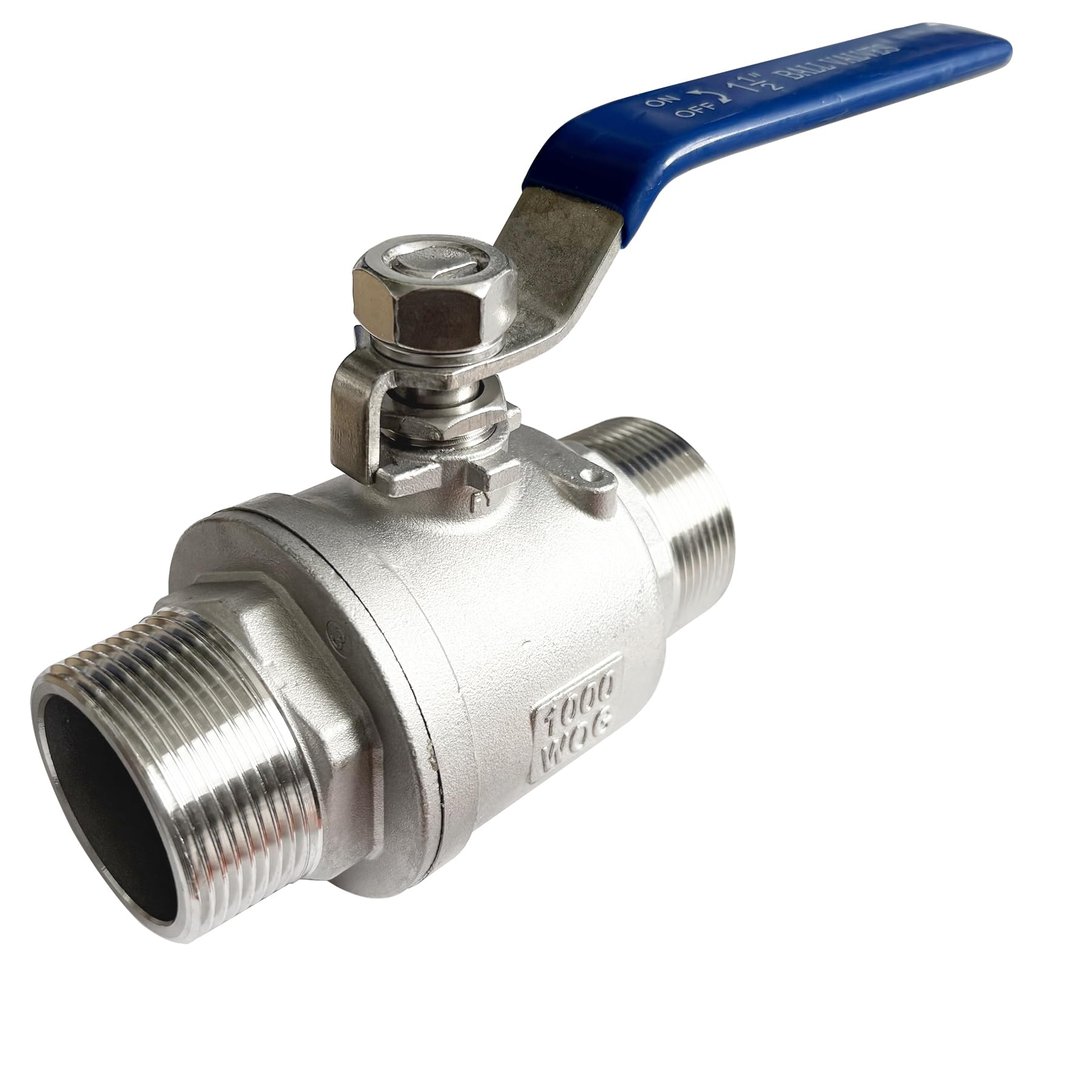 LOZOME 1-1/2 inch Male to Male Thread Ball Valve 304 Stainless Steel Full Port NPT Thread Ball Valves WOG1000