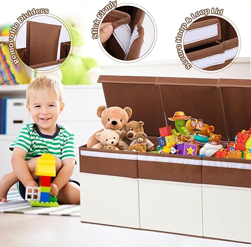 Miniatura 2 de Caja de almacenamiento de juguetes extra grande con tapa, organizador plegable y resistente para el pecho de juguetes para niños con divisor y