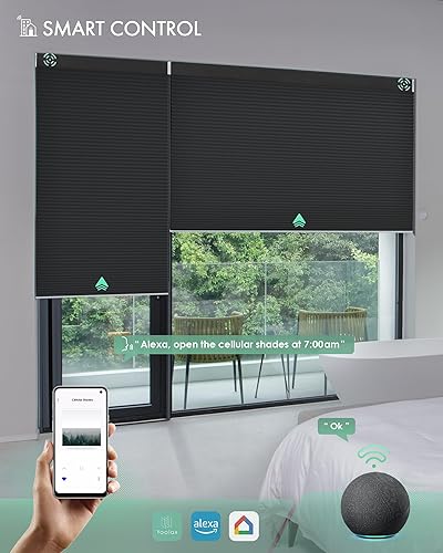 Miniatura 26 de Yoolax Persianas celulares motorizadas compatibles con Alexa, persianas motorizadas opacas inteligentes de panal para ventanas, persianas Textura