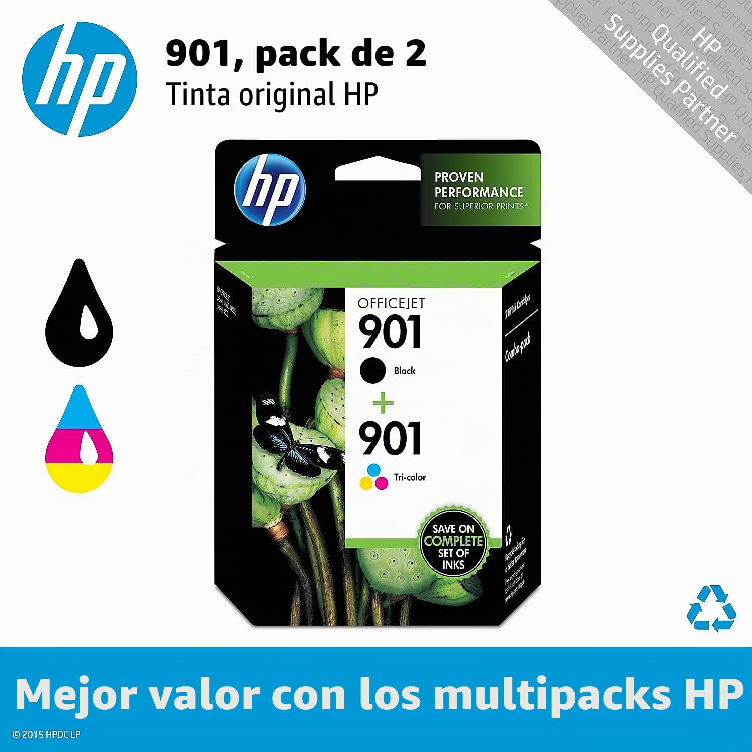 HP 901 Combo-Pack Black/Tri-Color - Cartucho de Tinta para impresoras (Negro, Cian, Magenta, Amarillo, Officejet J4580, Inyección de Tinta, 20-80%, 15-32 °C, 20-80%)
