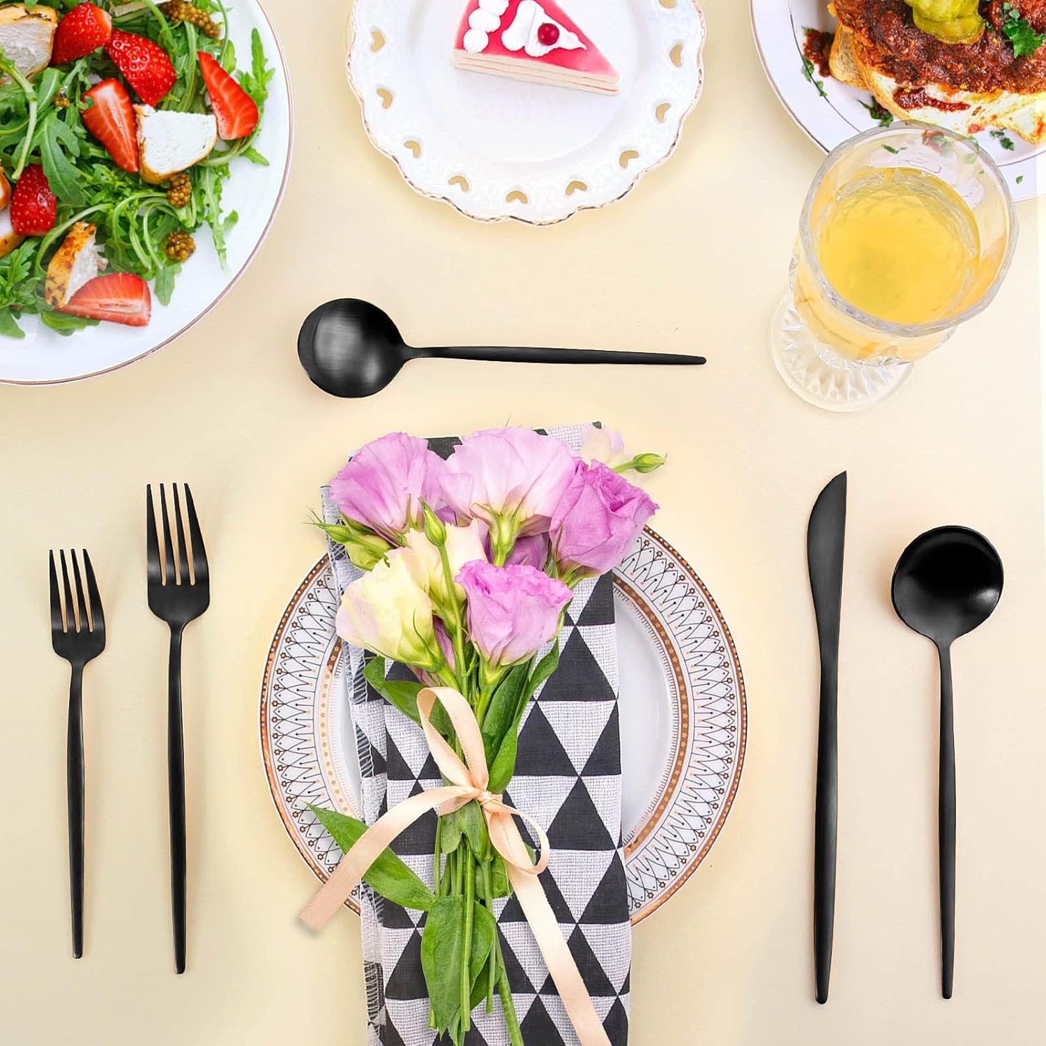 Matte Black Silverware Set for 8, LAZAHOME Stainless Steel Flatware Cutlery Set, 40-Piece Kitchen Utensil Set Include Spoons And Forks Set, Satin Polished Finished, Dishwasher Safe.