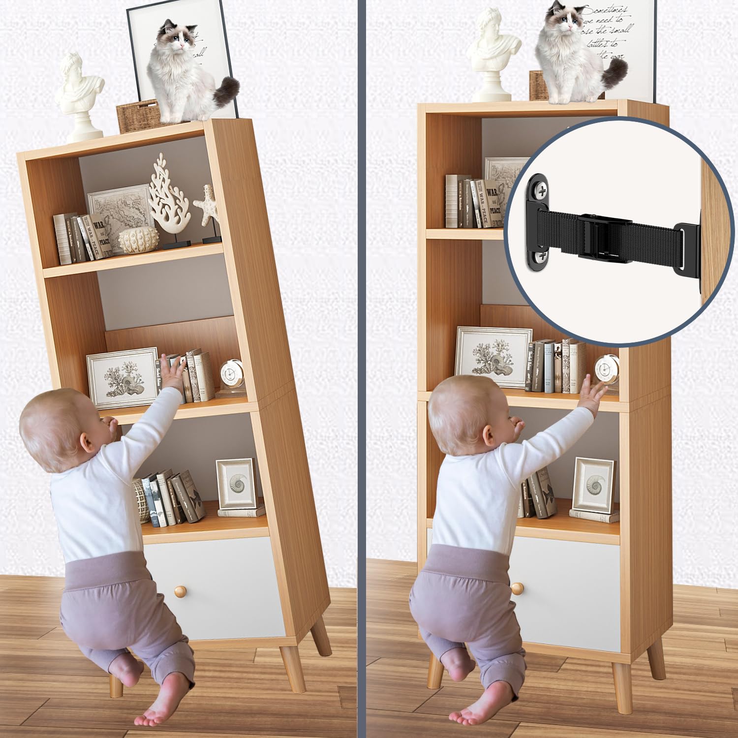 OKE Anclajes antipunta para muebles (paquete de 2), fijador de muebles para seguridad del bebé, asegura los muebles a la pared para evitar que bebés, niños y mascotas caigan objetos y muebles