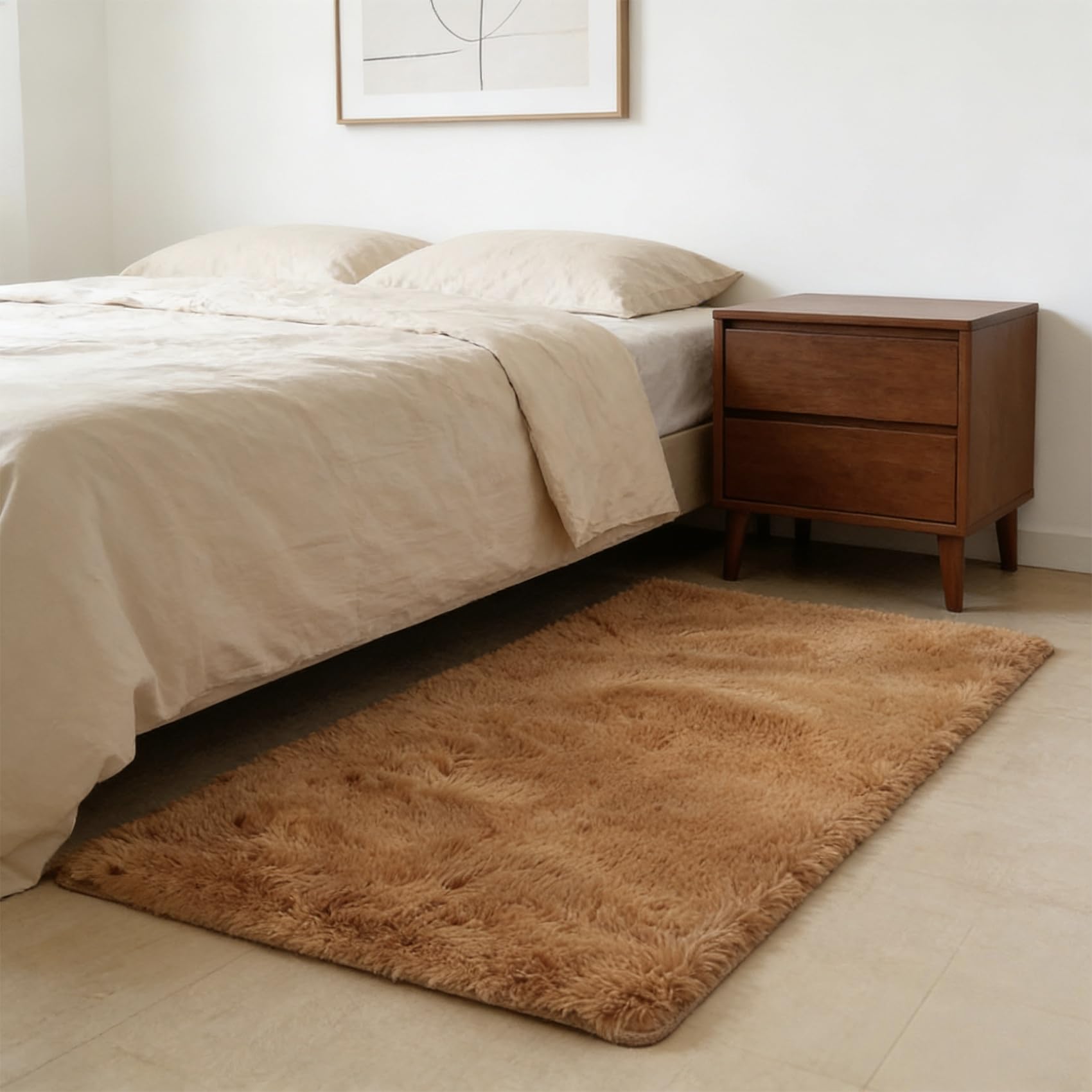 Tapis de salon marron 210x185 cm grand format douillet et antidérapant