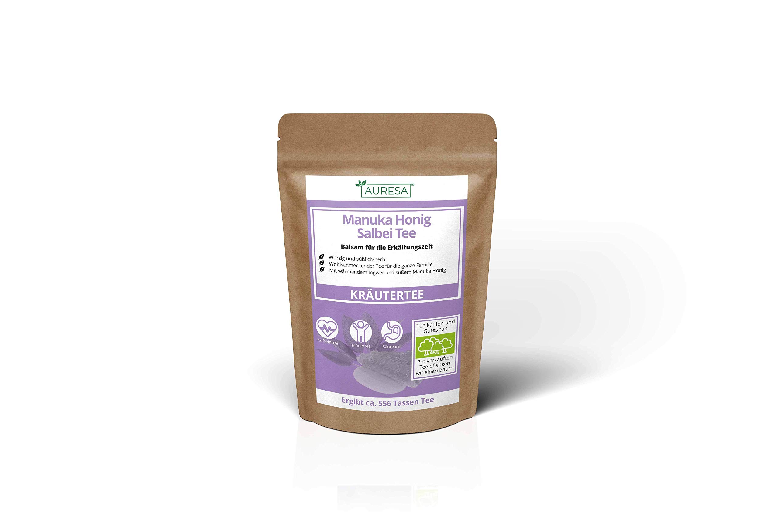 AURESA Manuka Honig Salbei Tee | Wohlschmeckender Kräutertee für die Erkältungszeit | Koffeinfrei und zuckerfrei