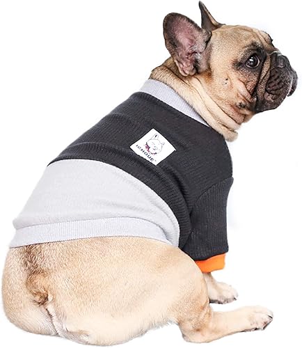 Miniatura 4 de iChoue Suéter de cuello redondo para perro con bloques de color, ropa cálida de invierno para bulldog francés, pug Boston Terrier, color negro y