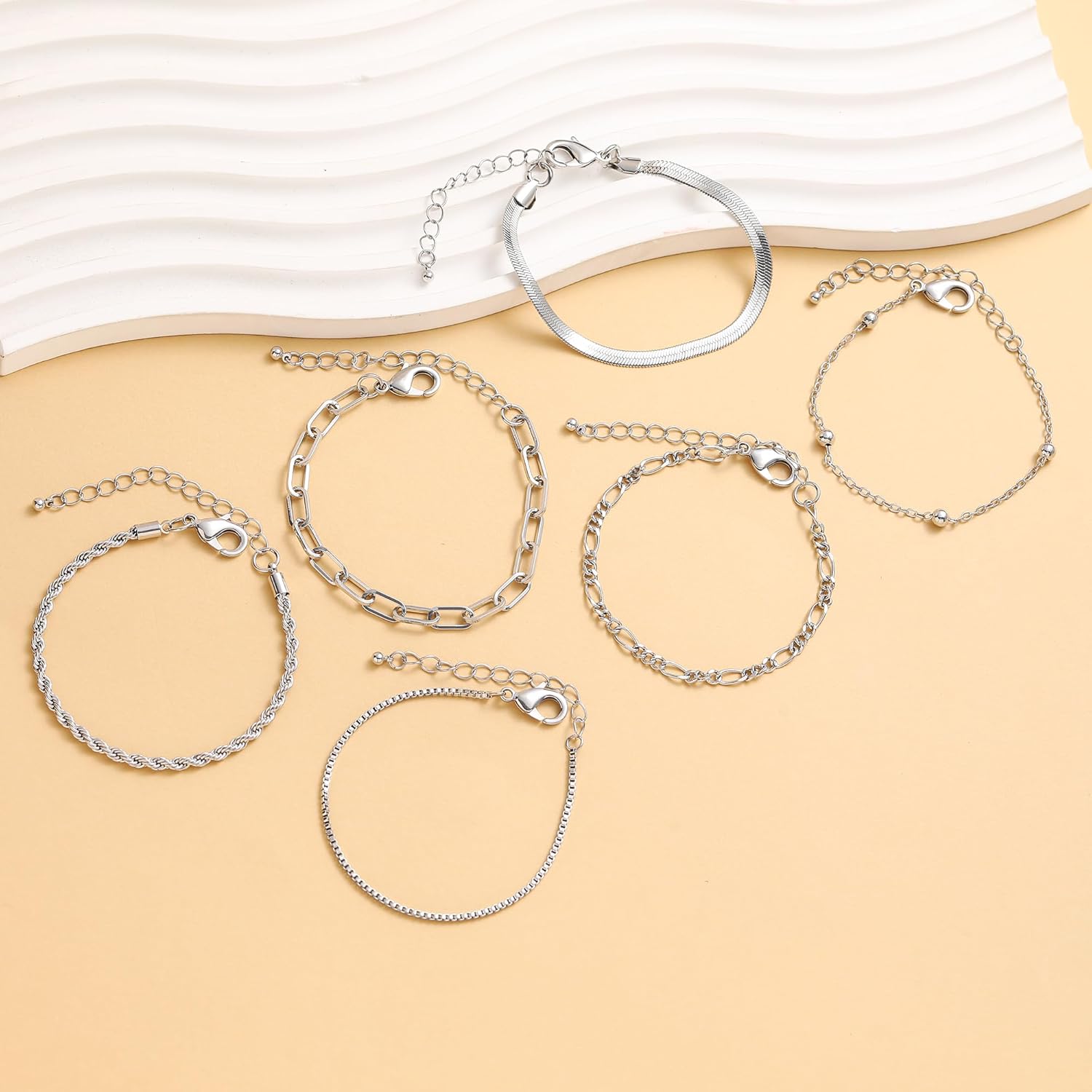 Wgoud Waterproof Gold Bracelets for Women Trendy, Dainty 14K Real Gold Plated Fashion Stackable Bracelet Sets for Women Thin Cuban Link Paperclip Chain Bracelets Layered Gold Jewelry Sets Gifts for Womens - Image 6