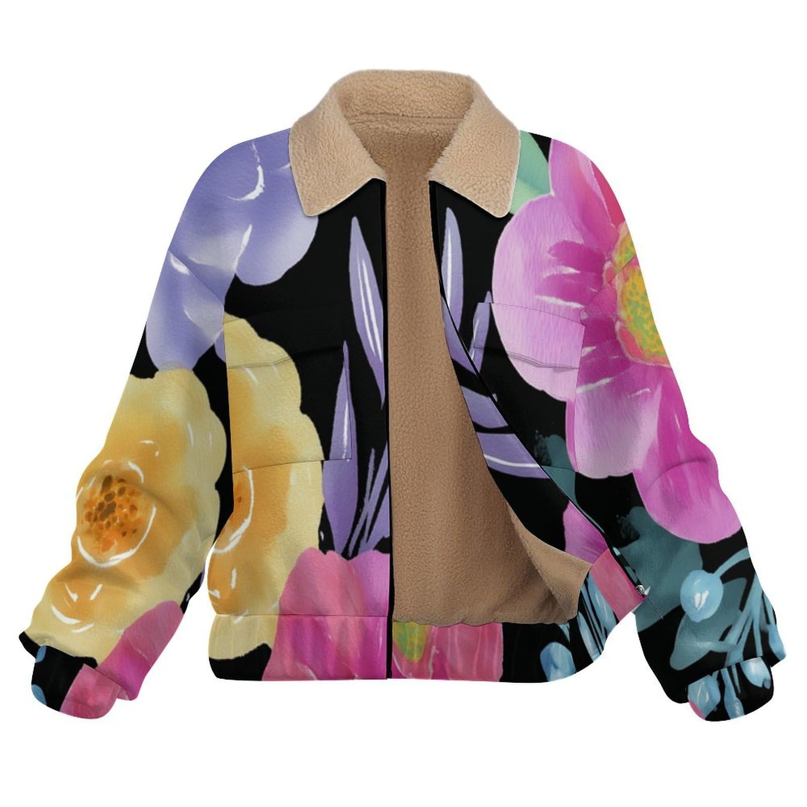 Felpa Donna Pile Invernale Caldo con Cerniera, Giacca da Camera Invernale Corta Pile Giacche, Fiore di peonia Cappotto In Peluche Sherpa Giubbotto Fleece Comoda