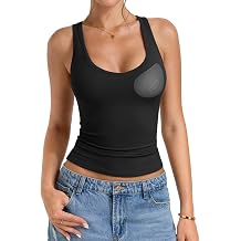 PINKMSTYLE Women Padded Tank Tops Scoop Neck Double Lined Sleeveless with Built in Bras Shirts Slim Basic Summer Clothing