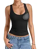 PINKMSTYLE Women Padded Tank Tops Scoop Neck Double Lined Sleeveless with Built in Bras Shirts Slim Basic Summer Clothing