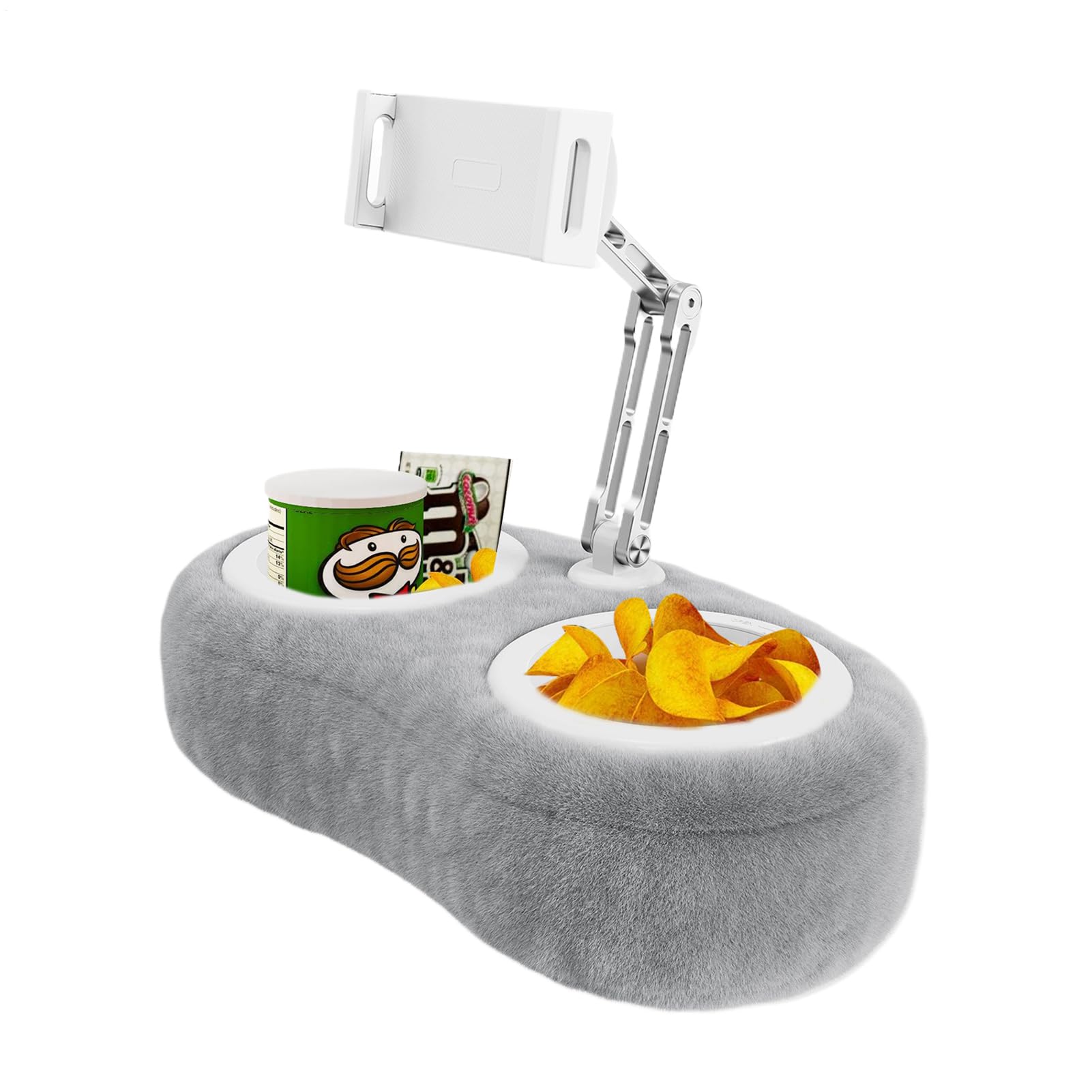 Supporto portatile per tablet – Morbido in peluche con supporto regolabile | in altezza | Supporto in alluminio girevole a 360° per videochiamate live stream, lettura su divano, tavolo in