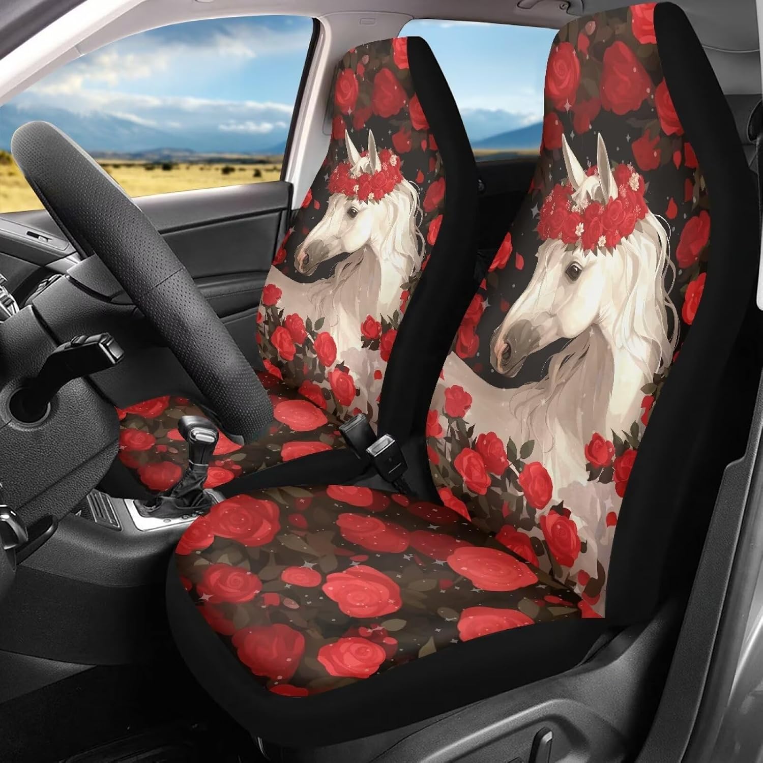 Bulopur Zipper Leather Horse Print Automobile Seat Cover Sets, Car Accessories Interior Decor Set of 2, Car Seat Protectors for Car, Truck SUVs