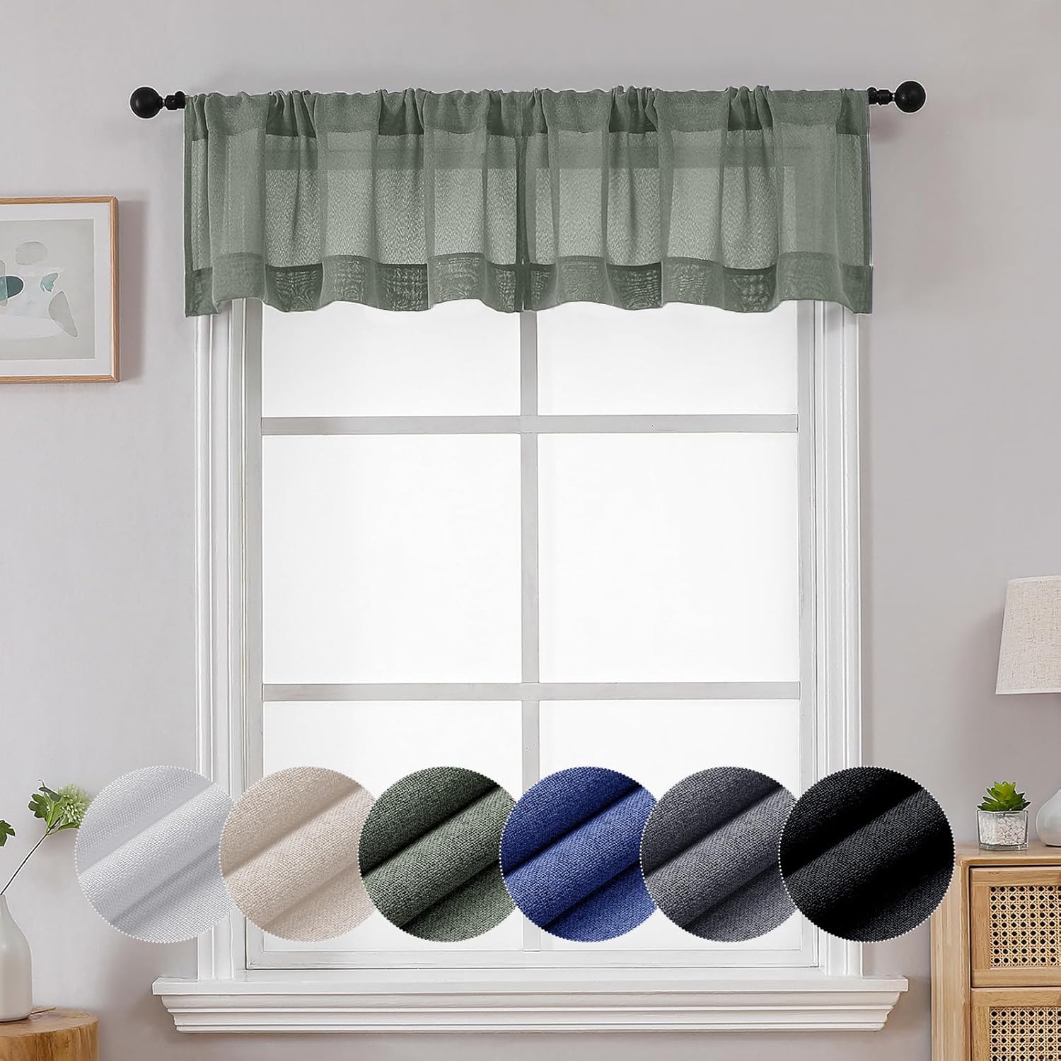 Lecloud Serena Semi-Sheer Sage Green Valance for Windows, Soft & Lightweight Cafe Curtain 14 Inch, Rod Pocket Kitchen Short Curtains, Curtains for Bedroom (Each 40 W x 14 L, 2 Panels Set, Sage Green) Sage Green 40"W x 14"L (Pack of 2)