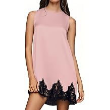 TERIVEEK Women Lace Trim Sleeveless Mini Dress Elegant High Neck Shift Dress 2026 Summer Party Cocktail Dress