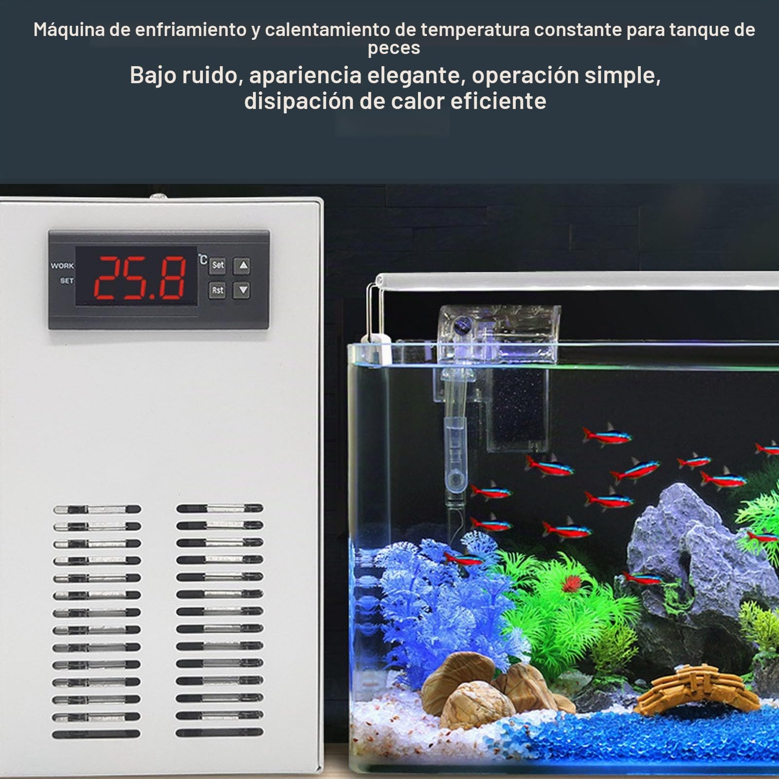 Enfriador de Acuario, Enfriador de Agua Hidropónico Pequeño y Silencioso de 5,28 Gal/20 L, de Refrigeración de Tanque de Peces Doméstico para Agua de Mar y Agua Dulce