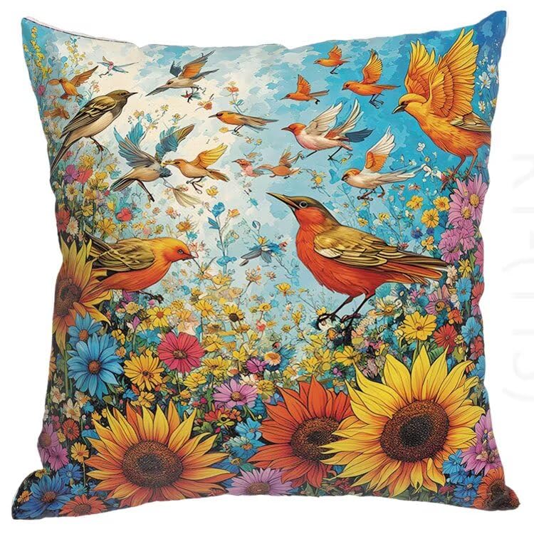 4er Set Bunt Kissenbezug 80x80 Kissenbezüge Outdoor Wasserfest Vogel Kissen, Couchkissen Osterdeko Kissenhülle mit Reißverschluss kopfkissenbezug Dekokissen für Sofa Zuhause Deko Wohnzimmer H2-113 – Bild 5