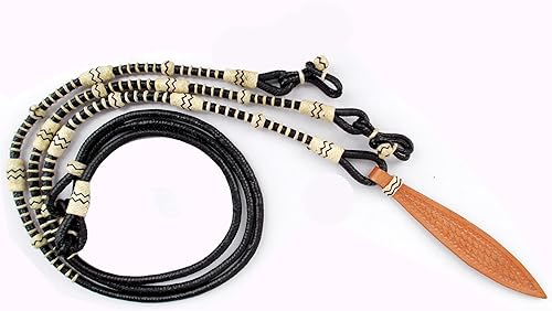 Cuerda negra con nudos naturales, piel cruda, tachuelas de caballo trenzadas a mano Romal Romel Reins hecha a mano, cuerda de ranchocuerda, 8.5