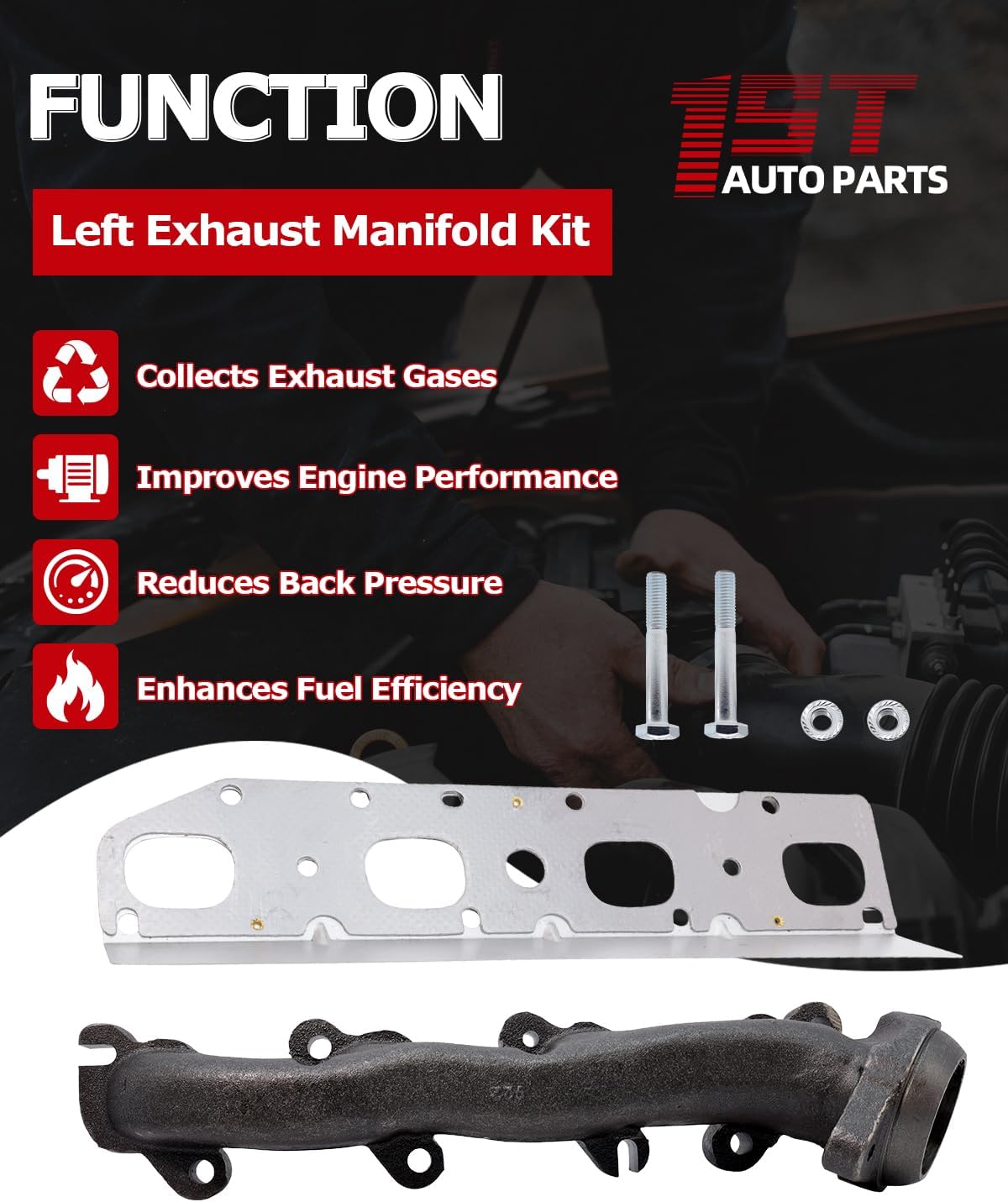 1ST 68045559AA Exhaust Manifold Kit with Gasket Left for Chrysler Aspen 2009 for Dodge Durango Ram 2009-2021 for Jeep Grand Cherokee 2011-2021 for Ram Classic 2011-2021, Replace OE: 53034137AC 674-922