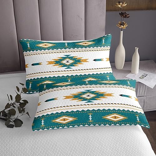 Miniatura 4 de Erosebridal Juego de edredón bohemio de celosía tamaño King, juego de colcha azteca, bohemio, navajo, étnico, retro, amarillo, a rayas, exótico,
