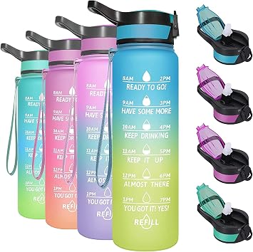 Unbreakable Silicone Water Bottle 1 Litres with Motivational Time Marker, Leakproof Durable BPA-free Non-Toxic Water bottle for office, gym, school
