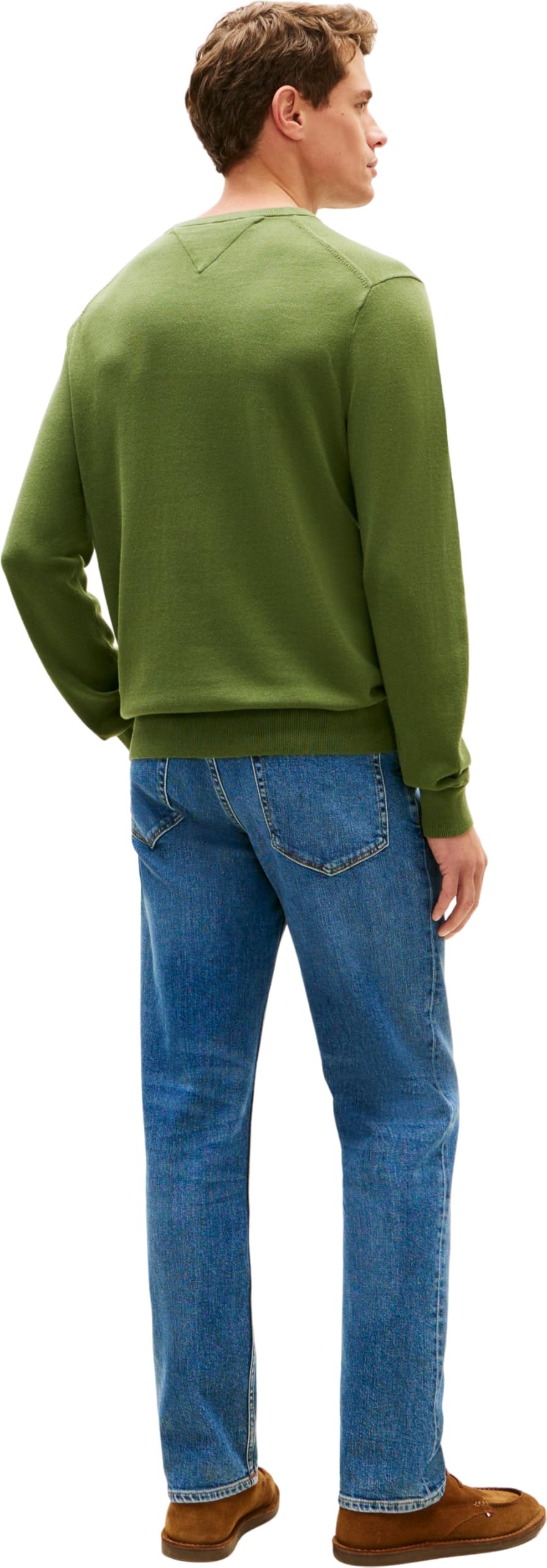 Tommy Hilfiger Essential SSNL MW0MW39999 - Suéter de algodón con Cuello Redondo para Hombre, Color Verde, Talla M, Verde (Pino de montaña), M