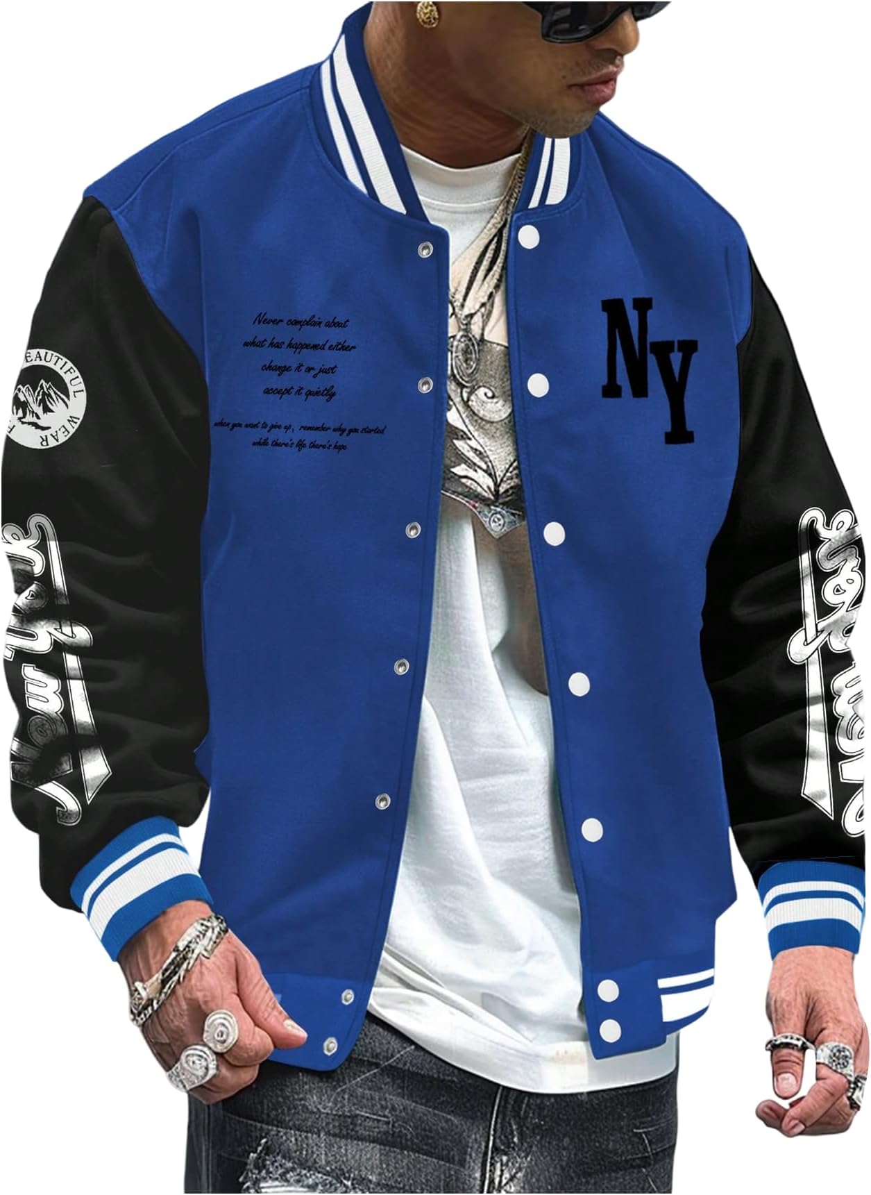 SOLY HUX Men's Varsity Jacket Color Block Letter Graphic Long Sleeve Baseball Jacket Bomber Coat