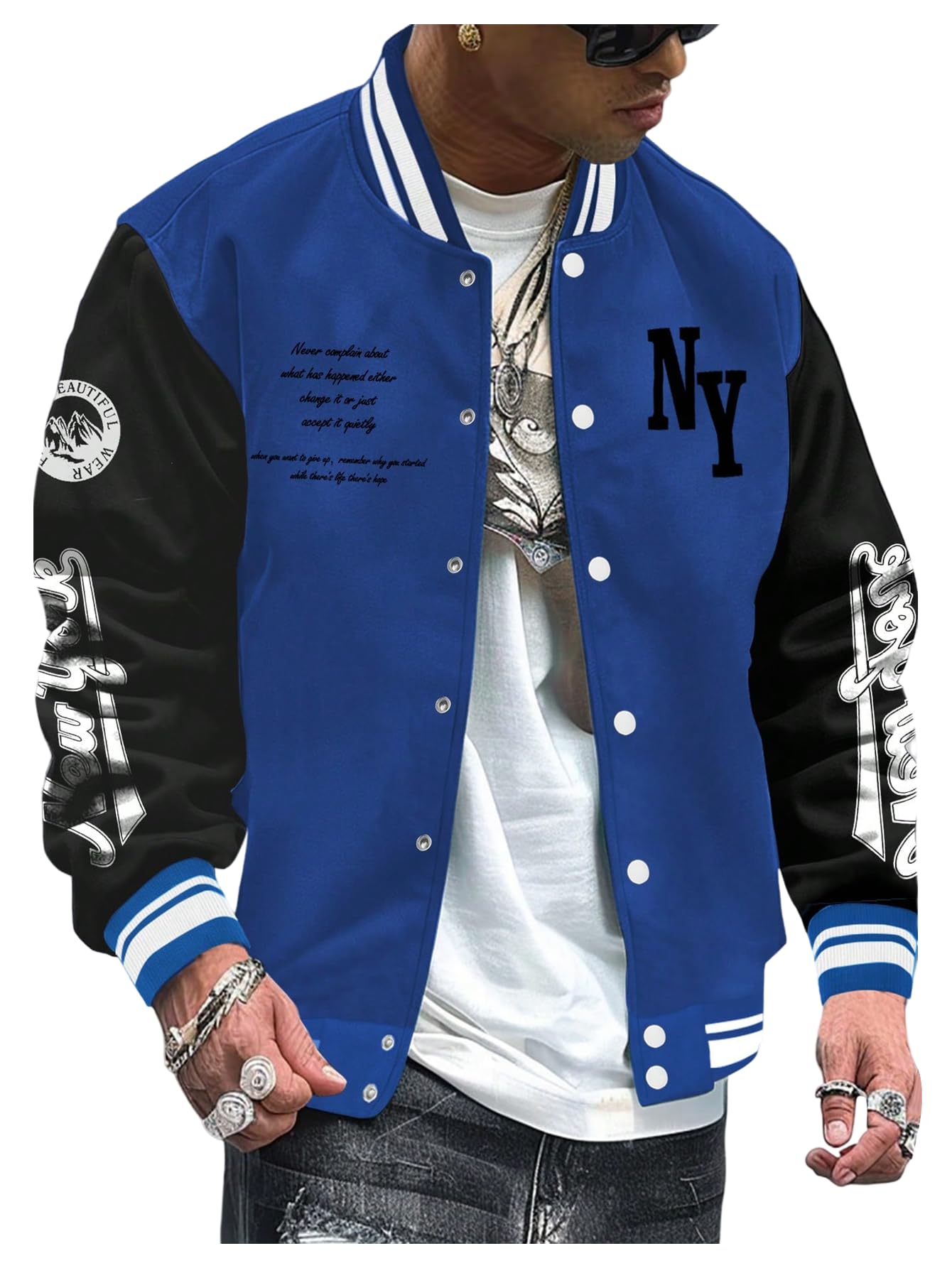 SOLY HUX Men's Varsity Jacket Color Block Letter Graphic Long Sleeve Baseball Jacket Bomber Coat