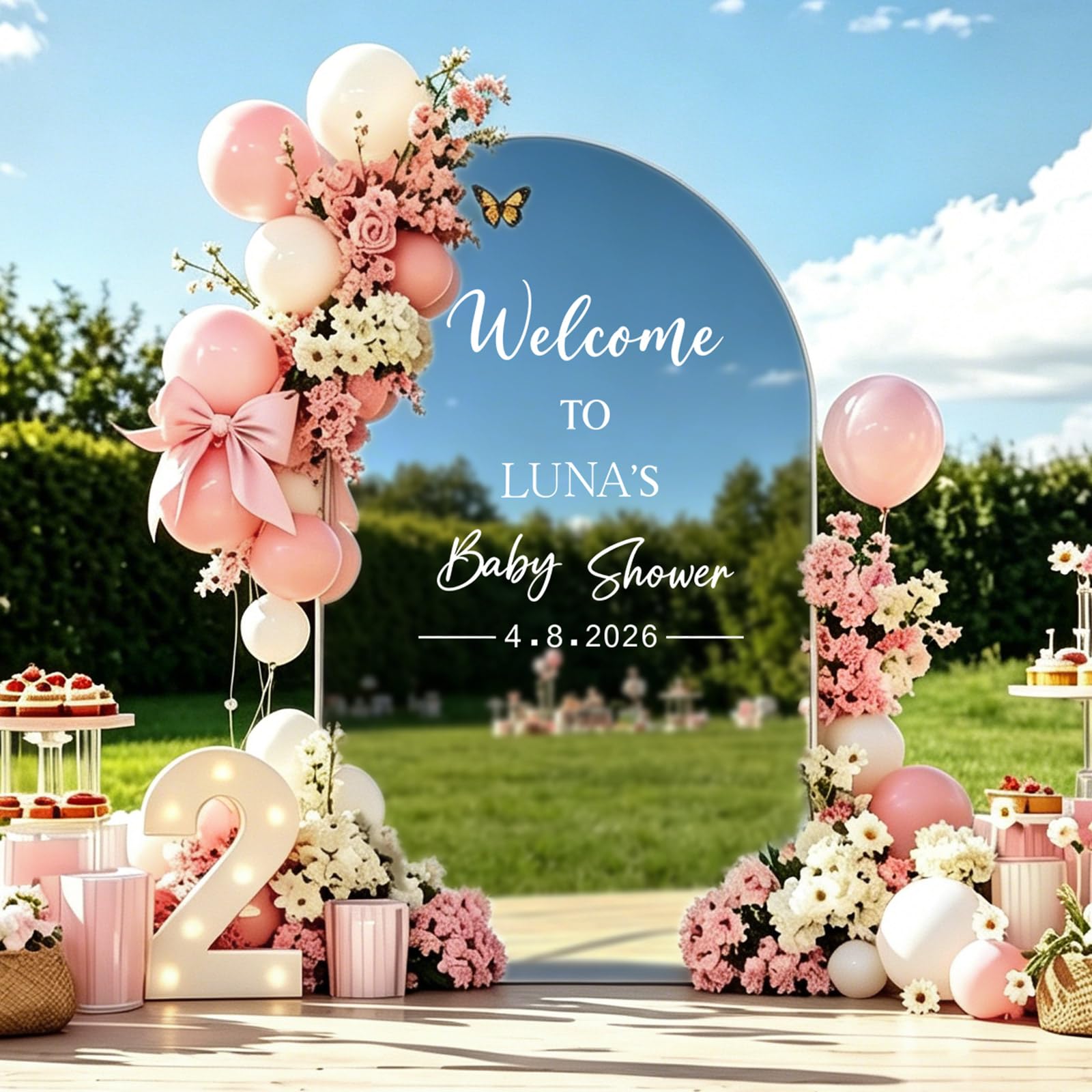 Personalized Baby Shower Mirror Decal, DIY Name & Date Vinyl Sticker for Mirror/Wall, Baby Shower Welcome Sign for Gender Reveal Party Decor, Newborn Gift for Mom
