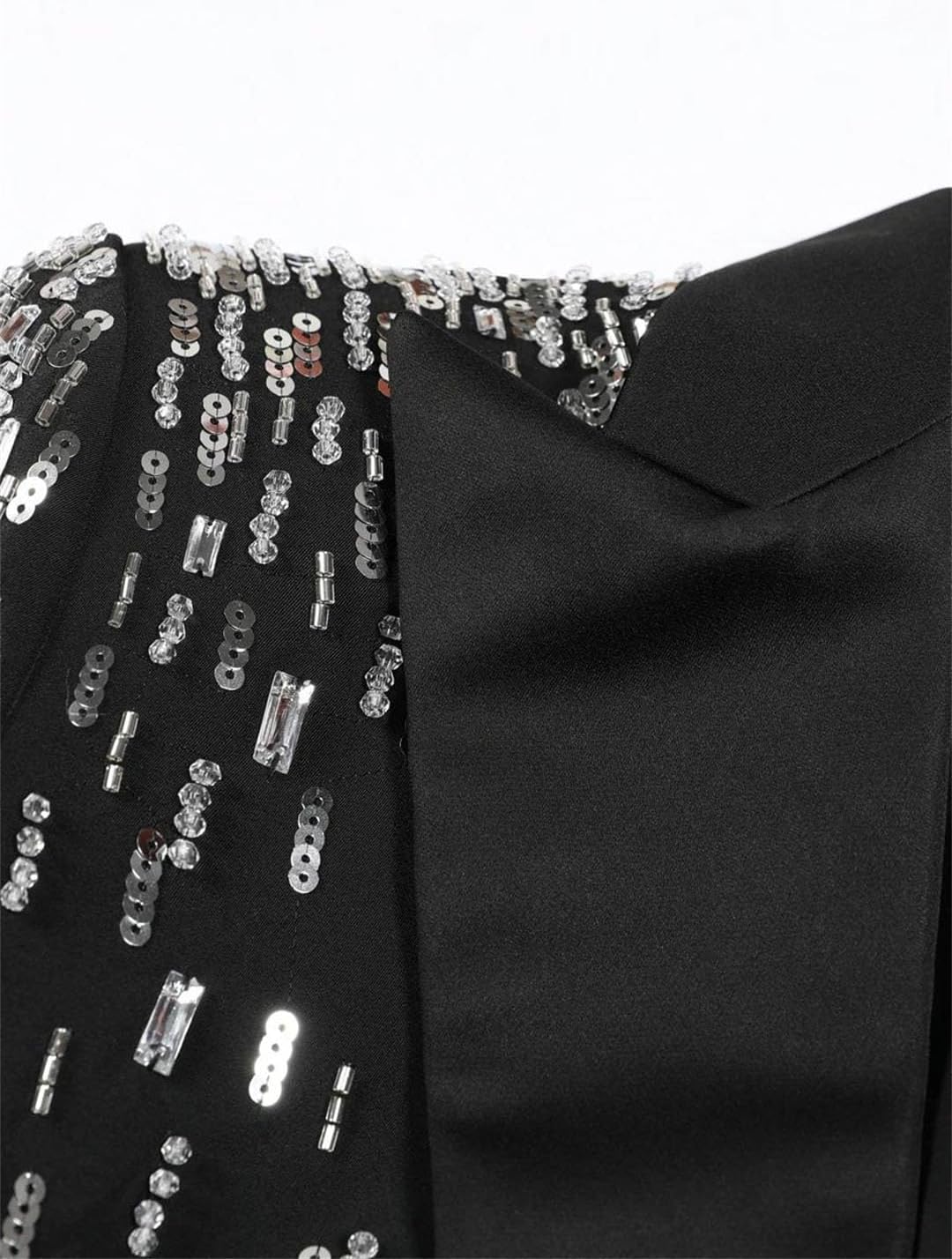 Women Diamond Blazer Lapel Long Sleeve Elegant Patchwork Suit Jacket