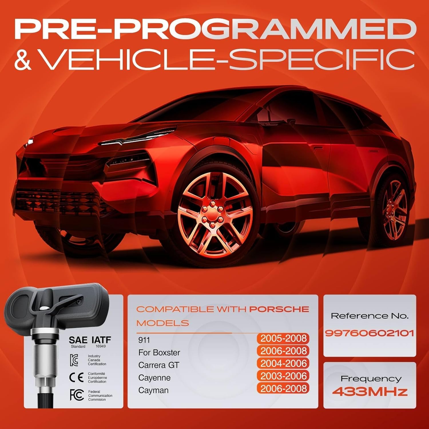 A-Premium 4PCS Pre-programmed TPMS Sensor Tire Pressure Monitoring Sensor - Compatible with Porsche Cayenne 2003-2006, 911 2005-2009, Boxster 2006-2008, Cayman 2006-2008, Carrera GT 2004-2006 - 433MHz