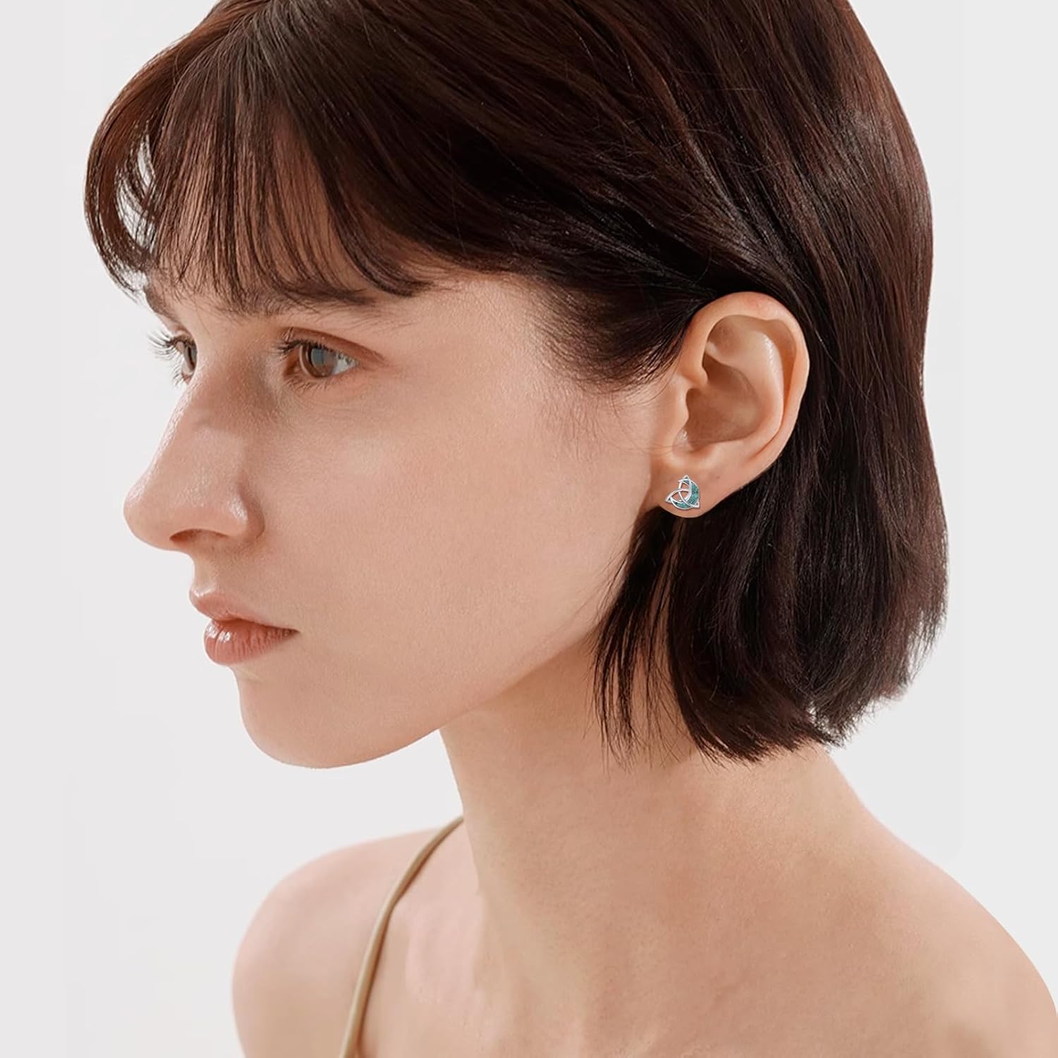 Turquoise Celtic Earrings 925 Sterling Silver Turquoise Earrings Irish Celtic Moon Stud Jewelry Gifts for Women Wife - Image 4