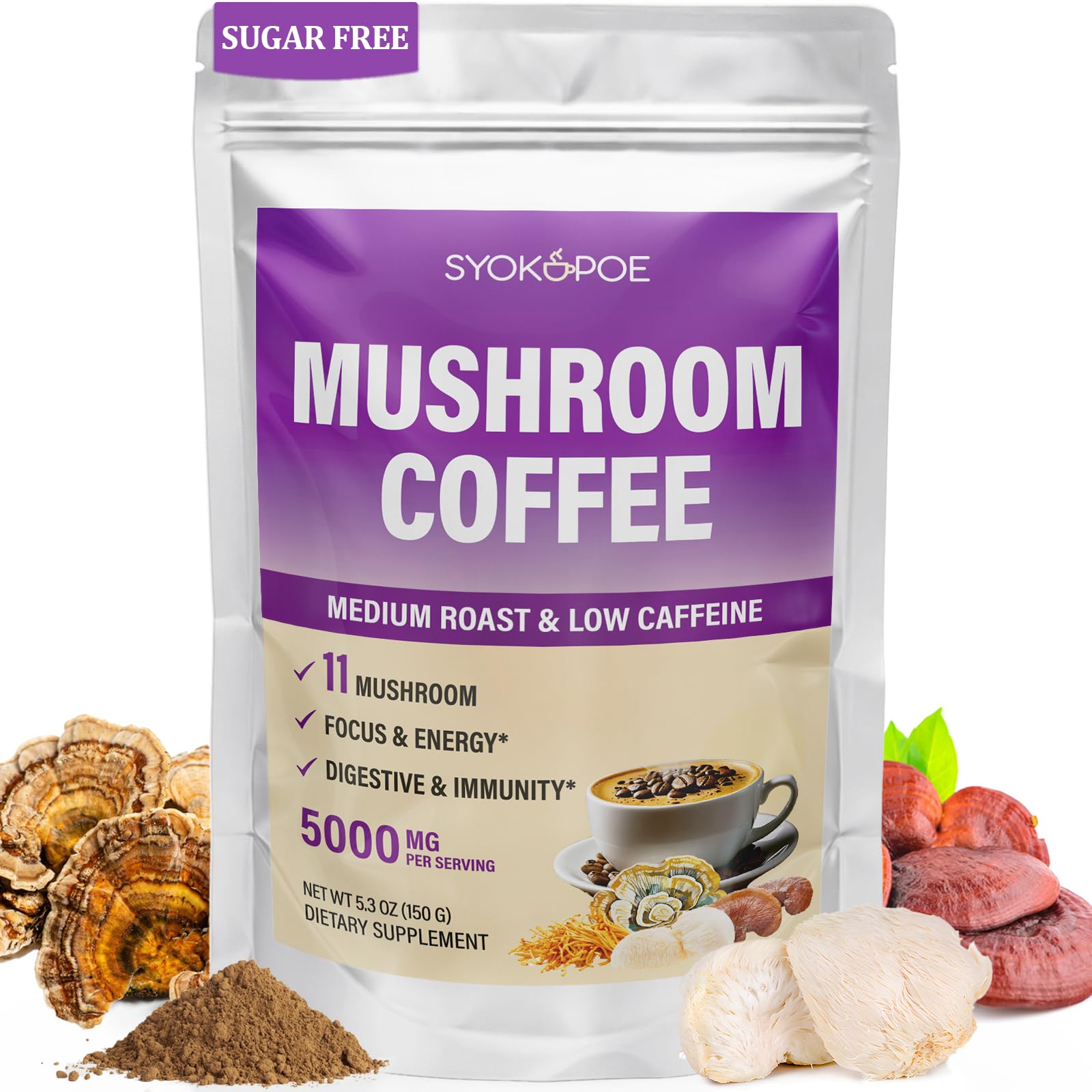 Mushroom Coffee Organic, 11 Mushrooms + 8 Adaptogenic Herb Mushroom Coffee